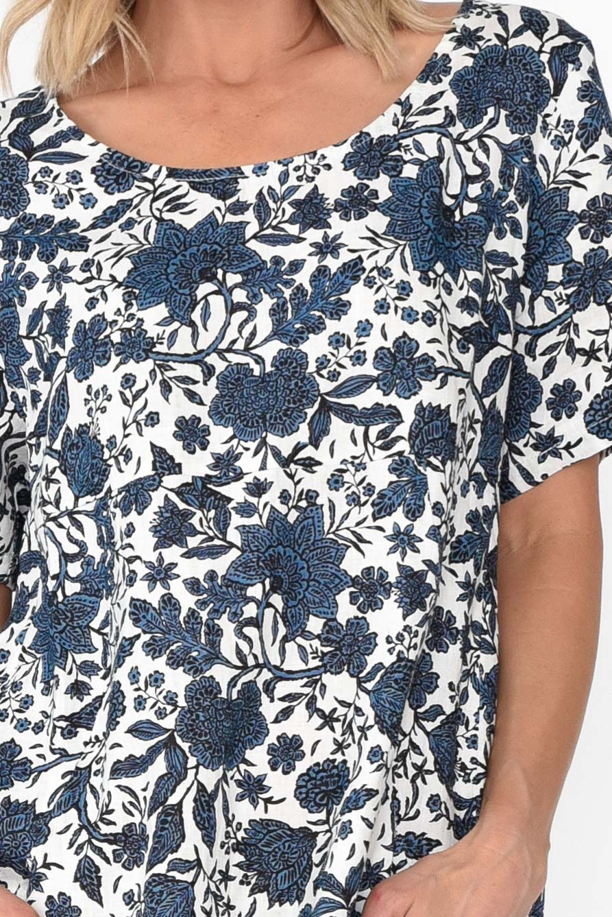 Mattie Navy Garden Linen Dress