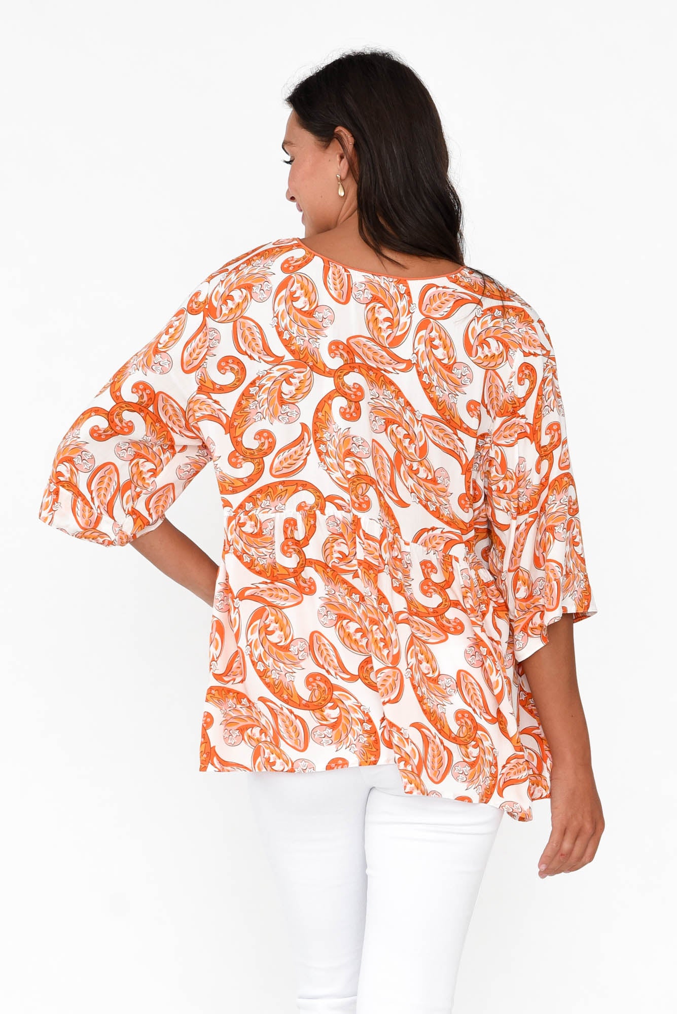 Gwendolyn Orange Paisley Tassel Top