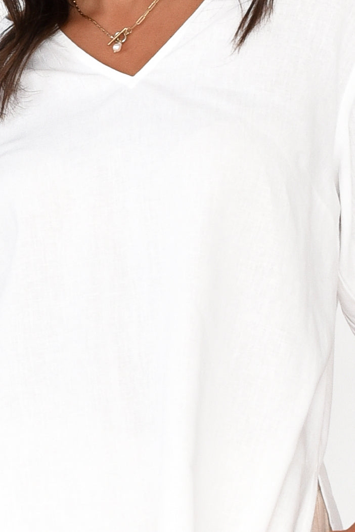 Alba White Linen Blend Blouse Top