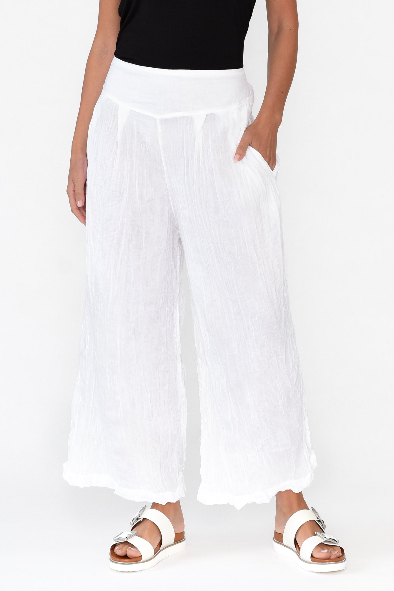 Costello White Crinkle Cotton Pant