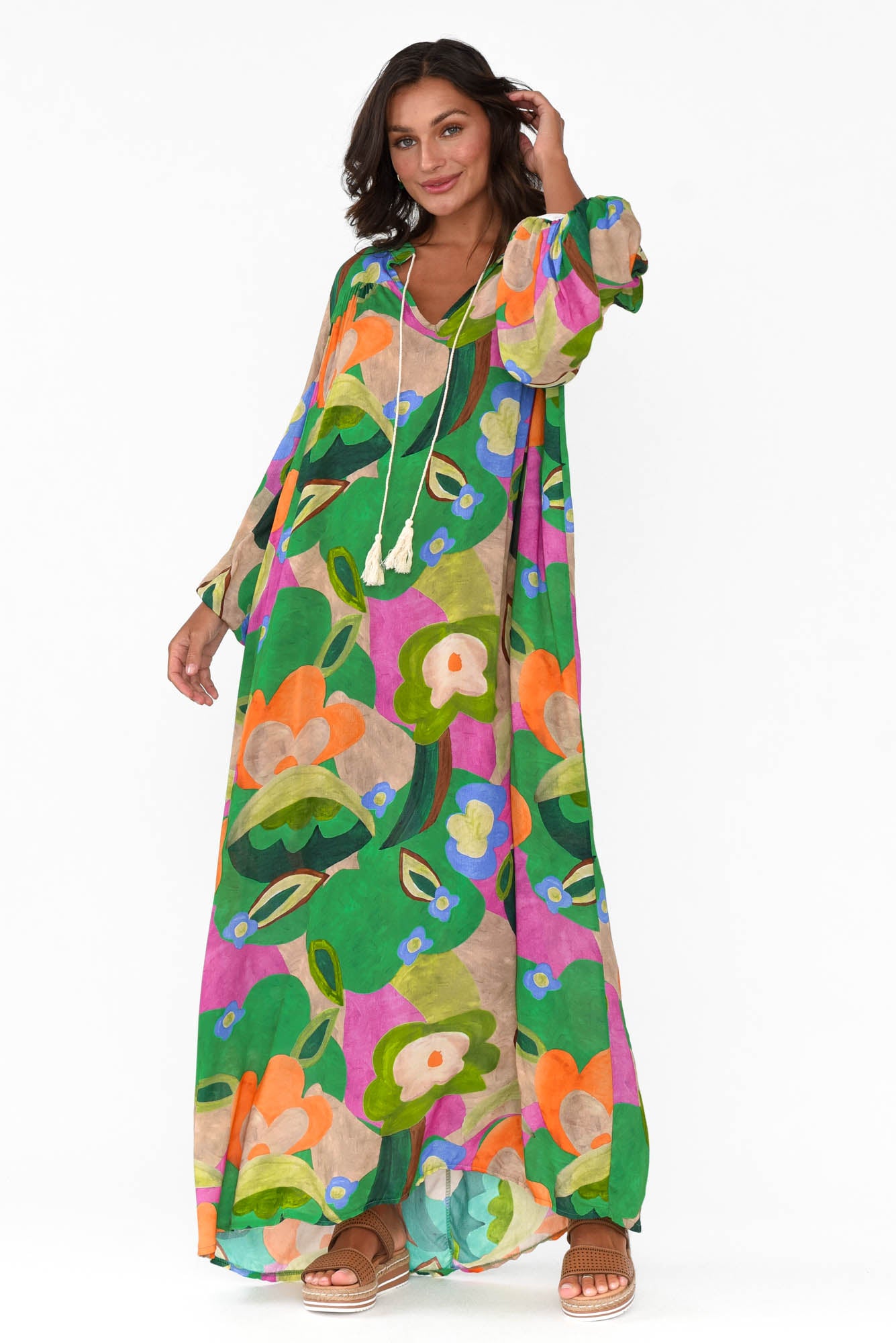 Menara Green Abstract Billow Dress