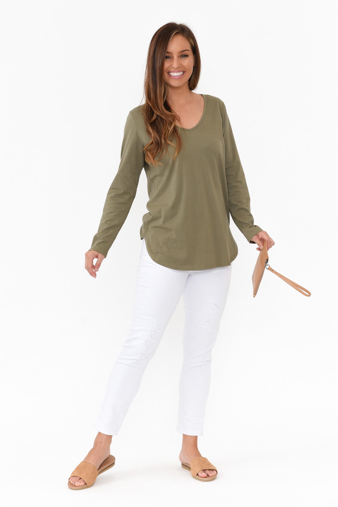 Archer Khaki Cotton Long Sleeve Top