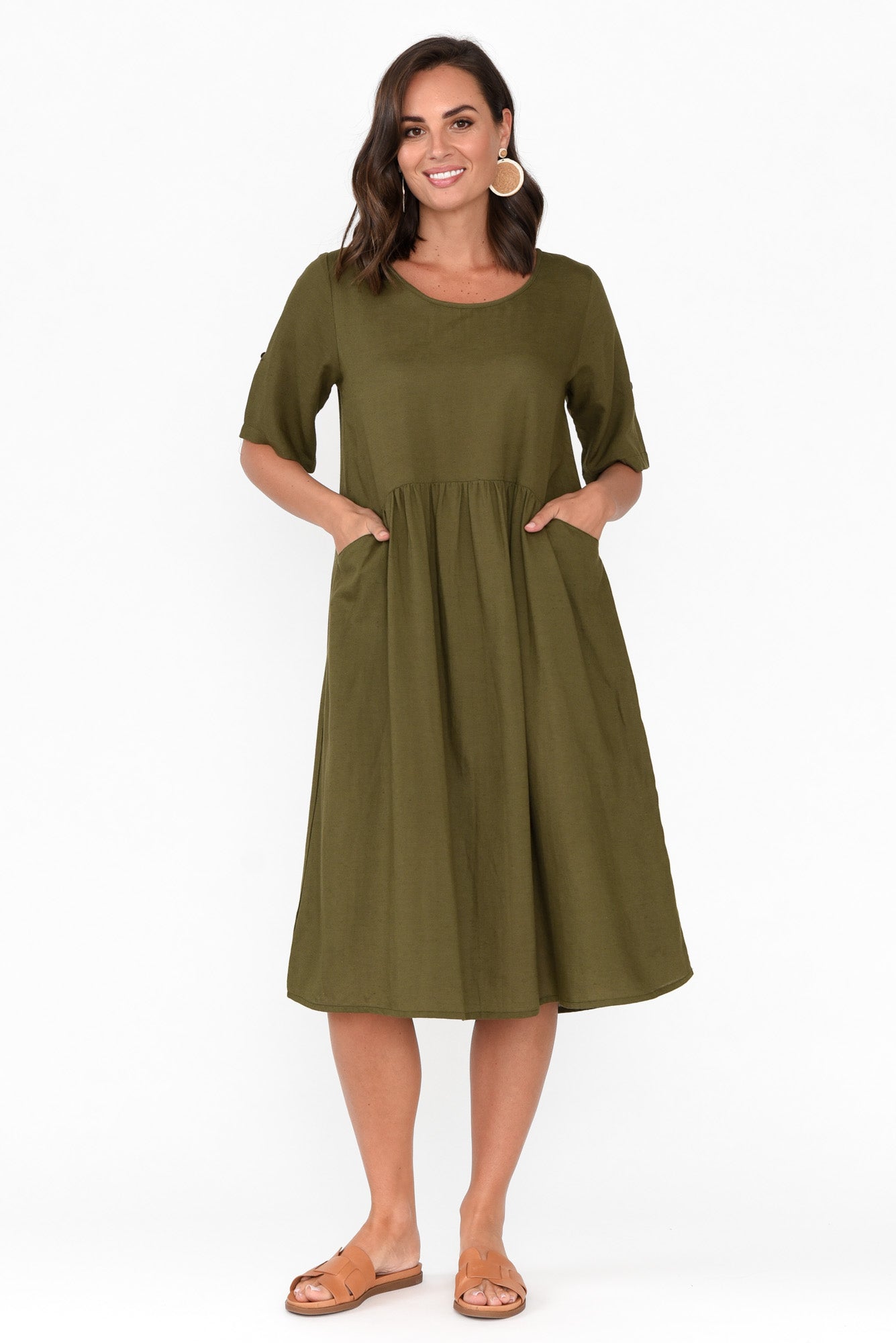 Sloane Olive Cotton Blend Dress