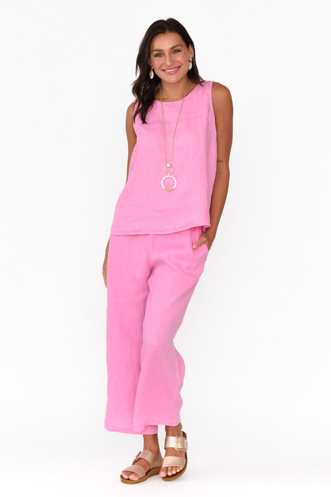 Bianca Pink Linen Button Back Tank