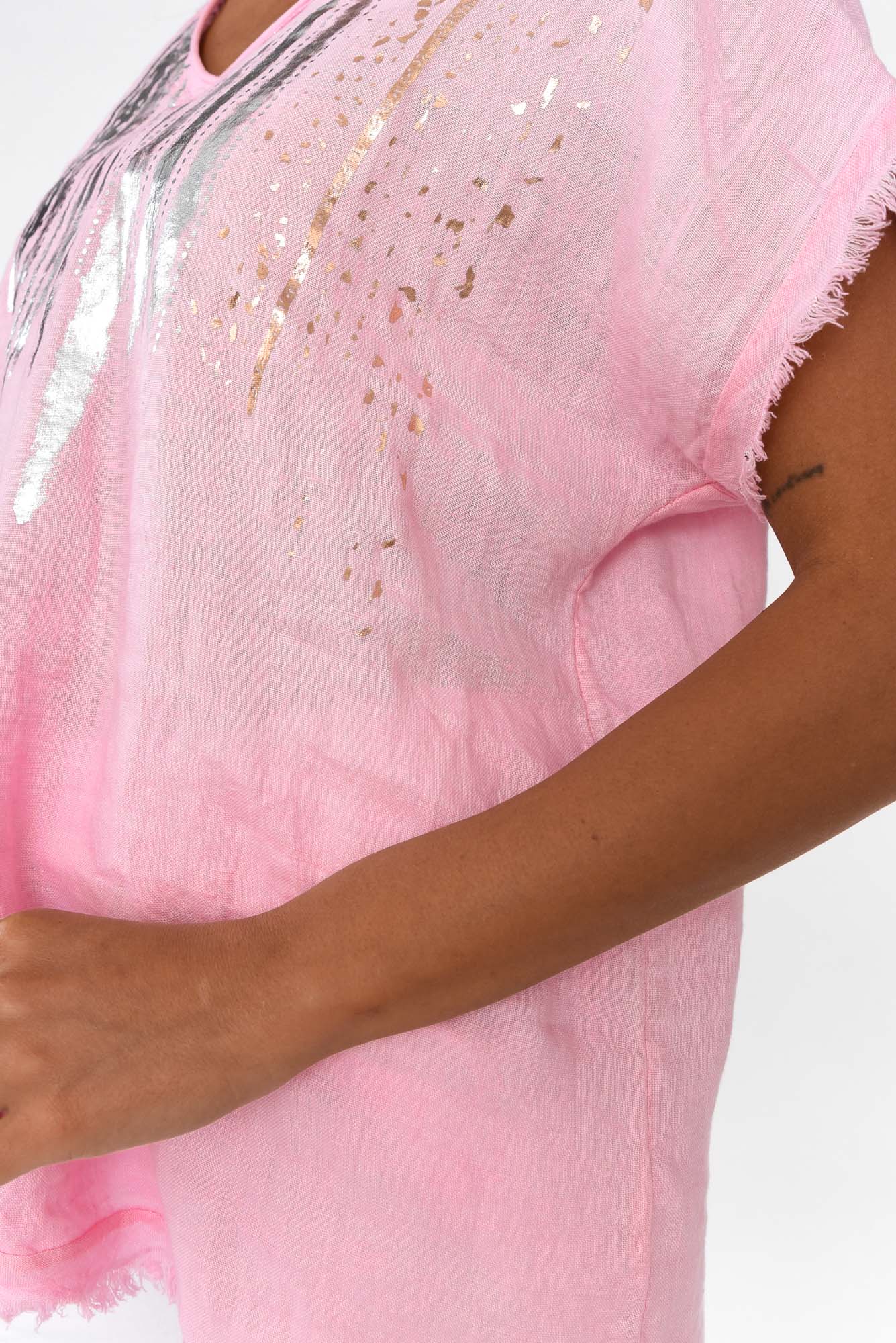 Benita Pink Foil Linen Top