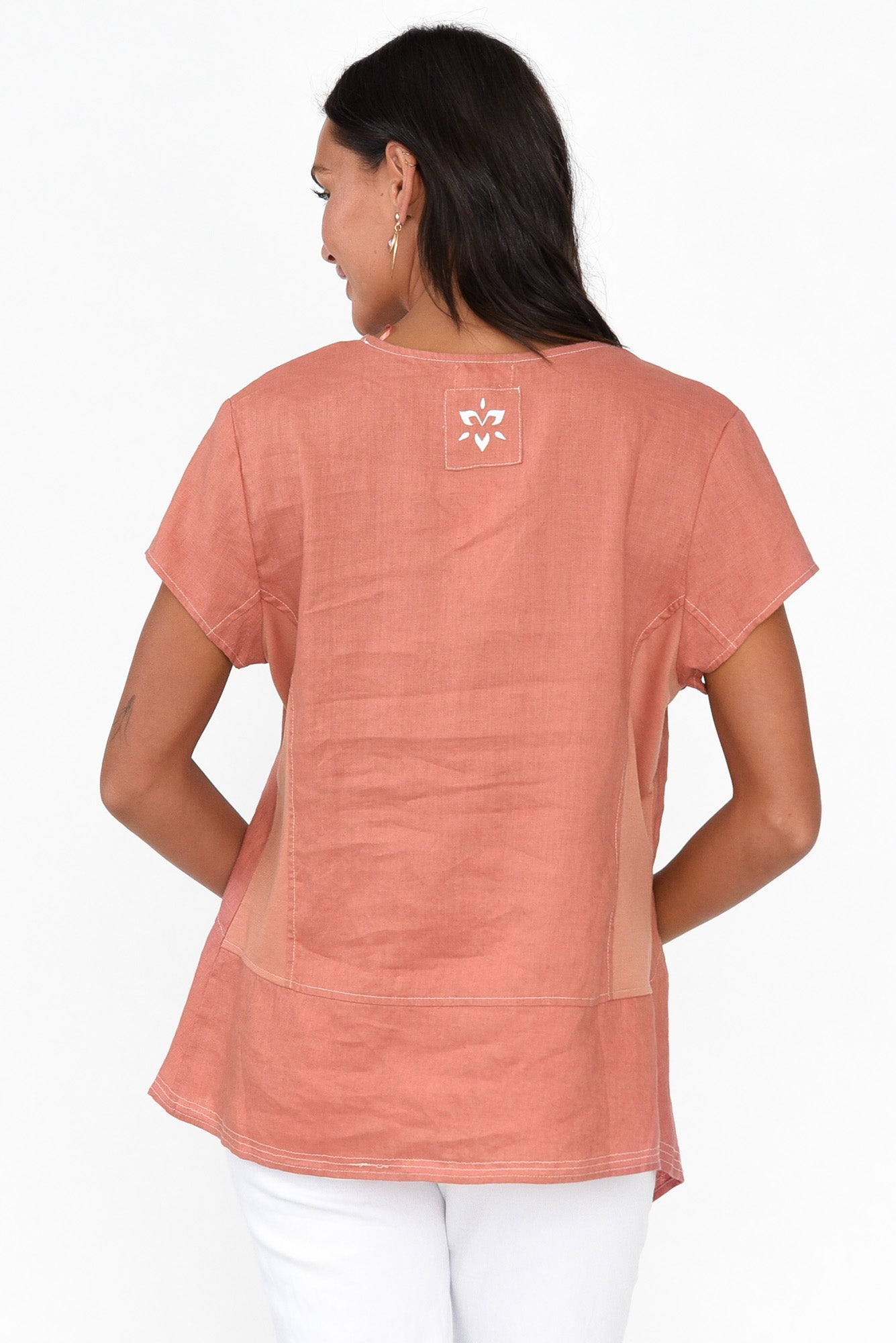 Lindy Rust Linen V Neck Top