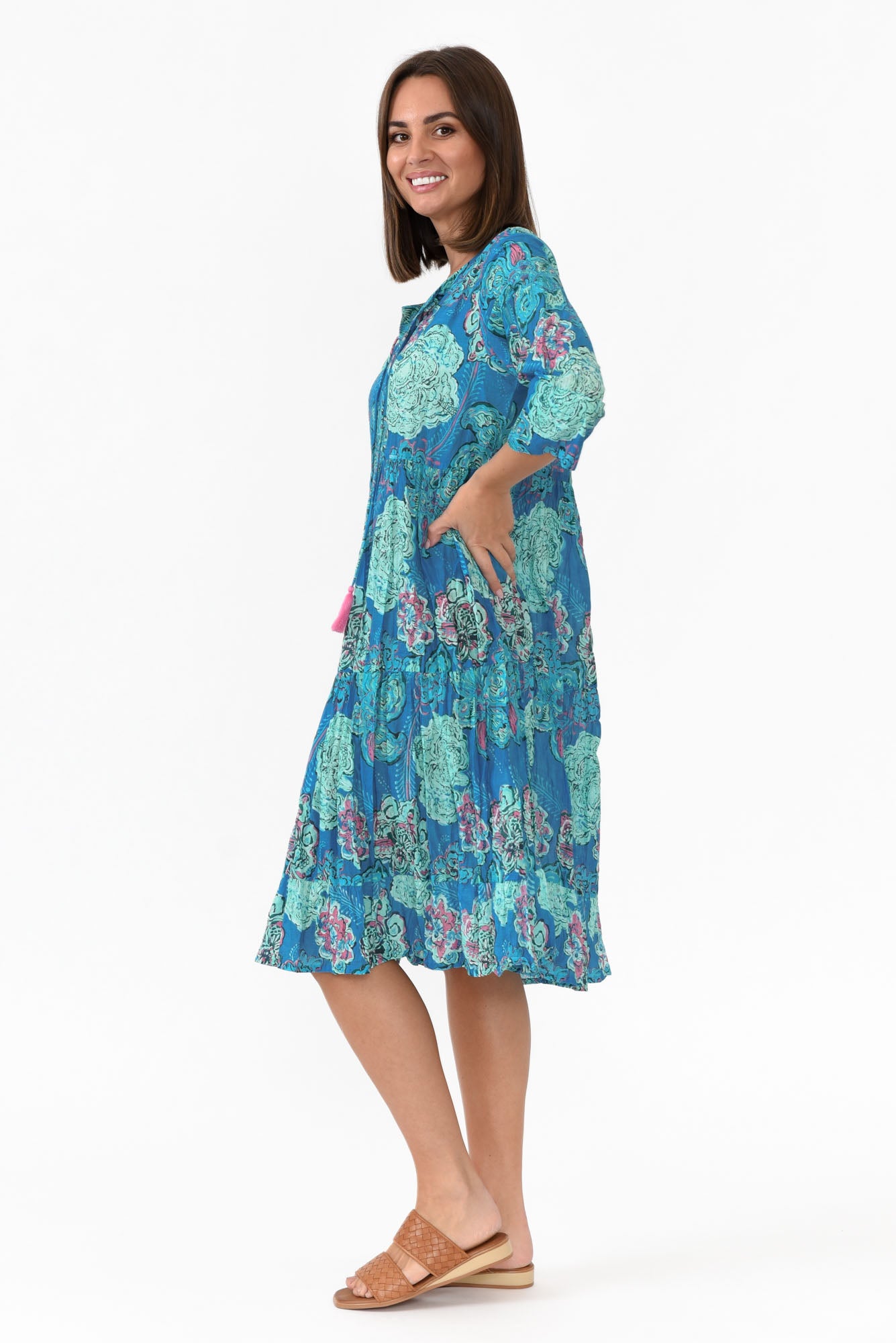 Layla Cobalt Paisley Crinkle Cotton Dress