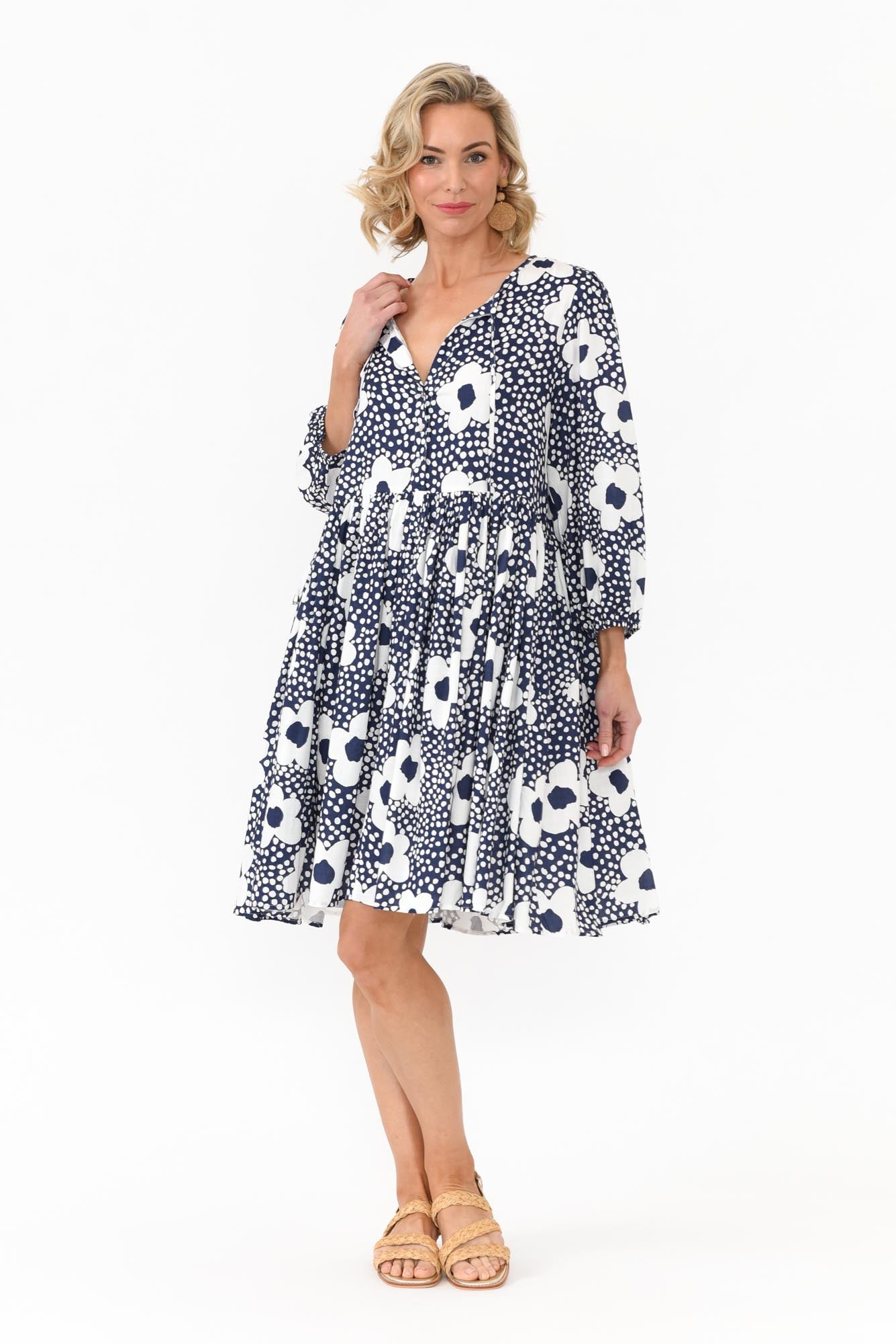 Quinta Navy Bloom Cotton Blend Dress