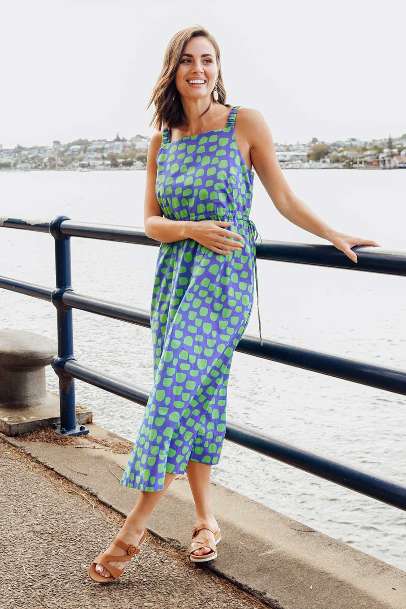 Waldon Green Spot Cotton Dress