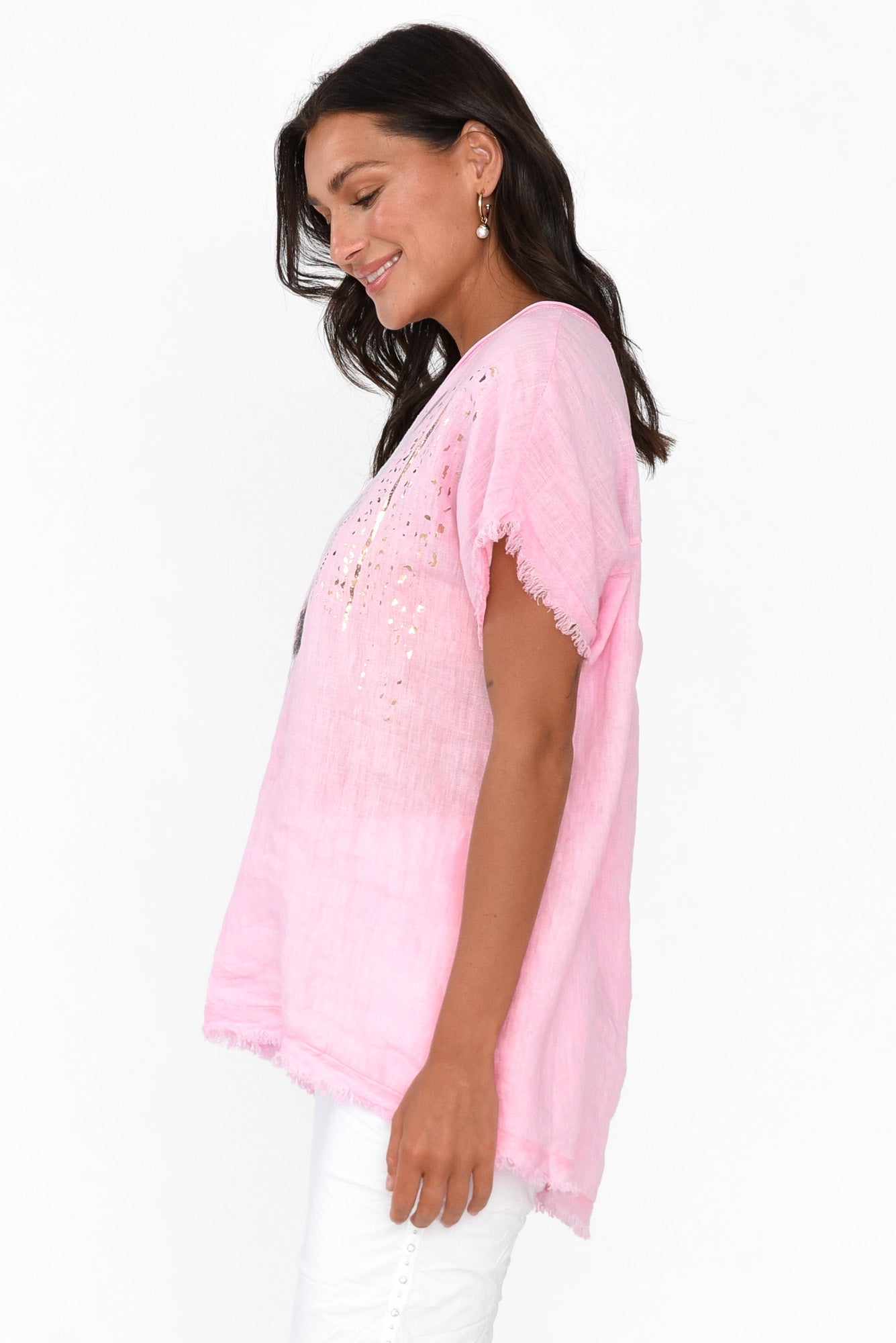 Benita Pink Foil Linen Top