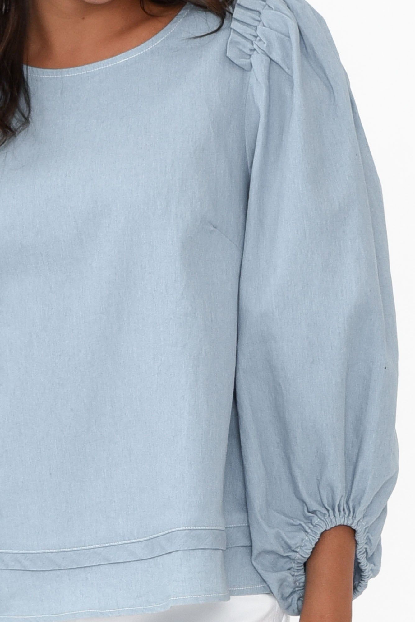 Ferguson Light Blue Cotton Blend Frill Top