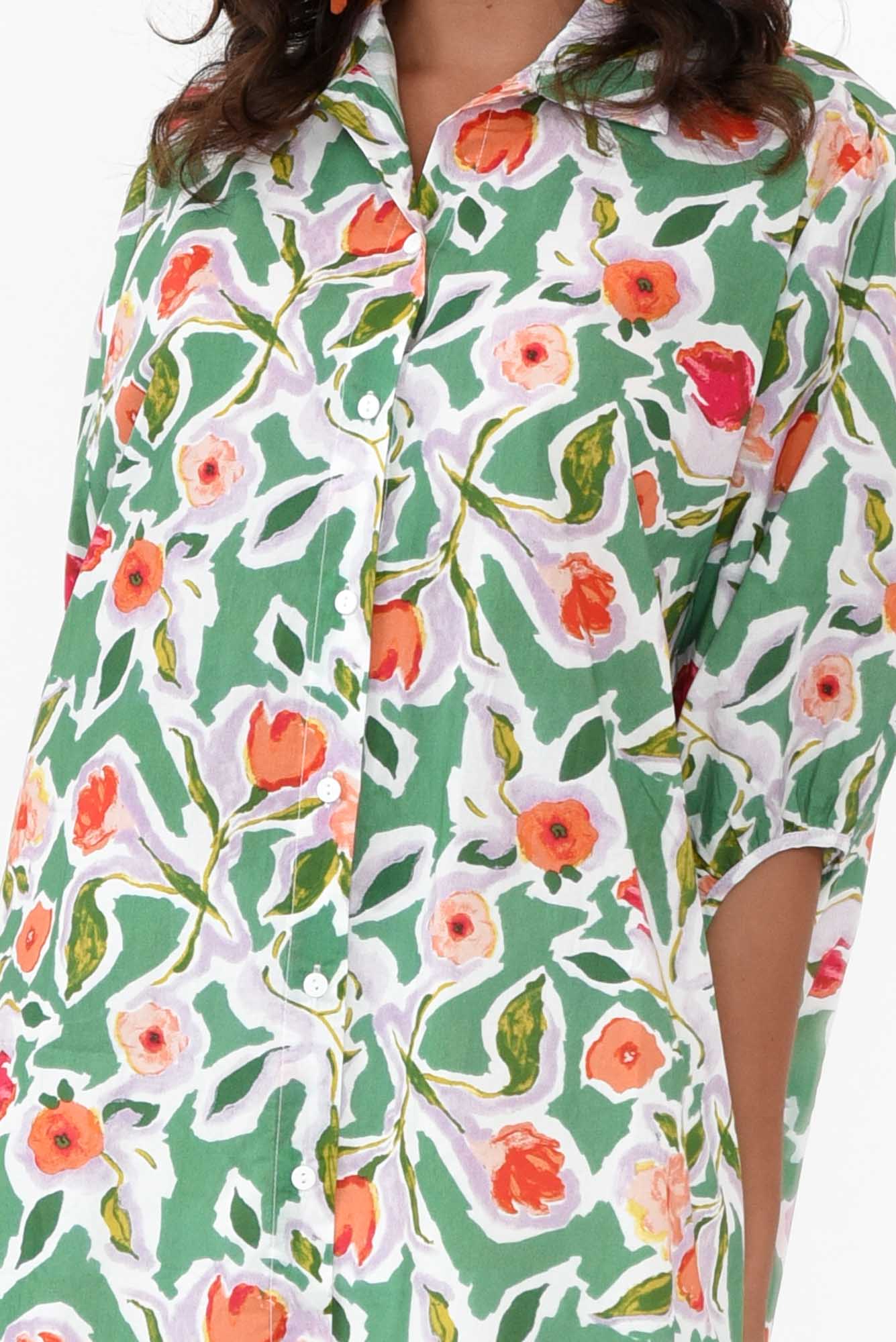 Sadie Green Blossom Cotton Tunic Top