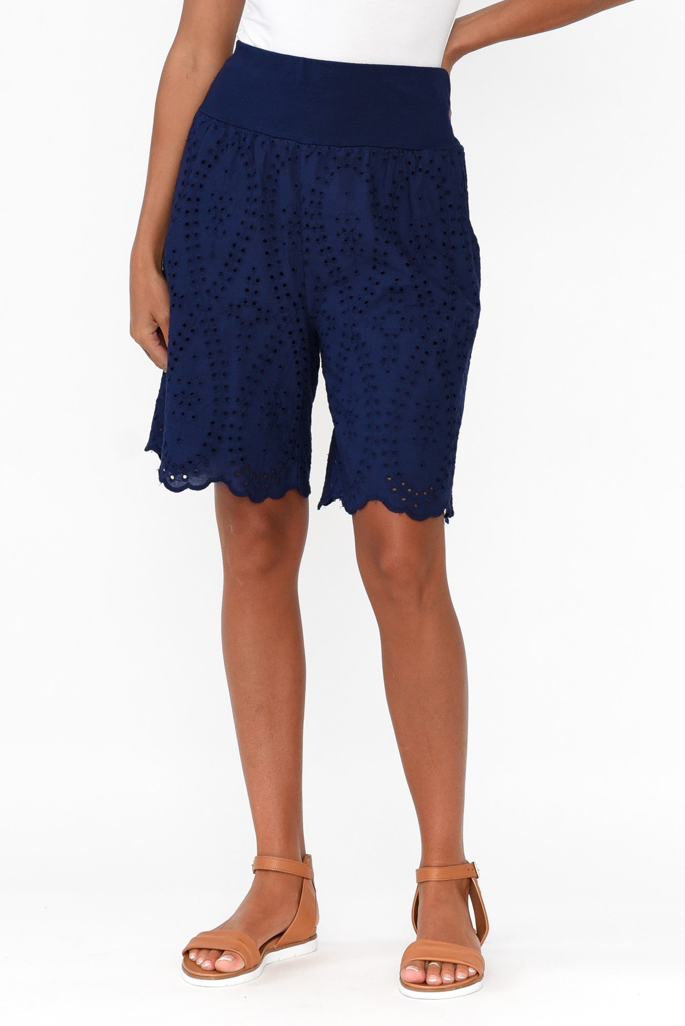 Keziah Navy Embroidered Cotton Short