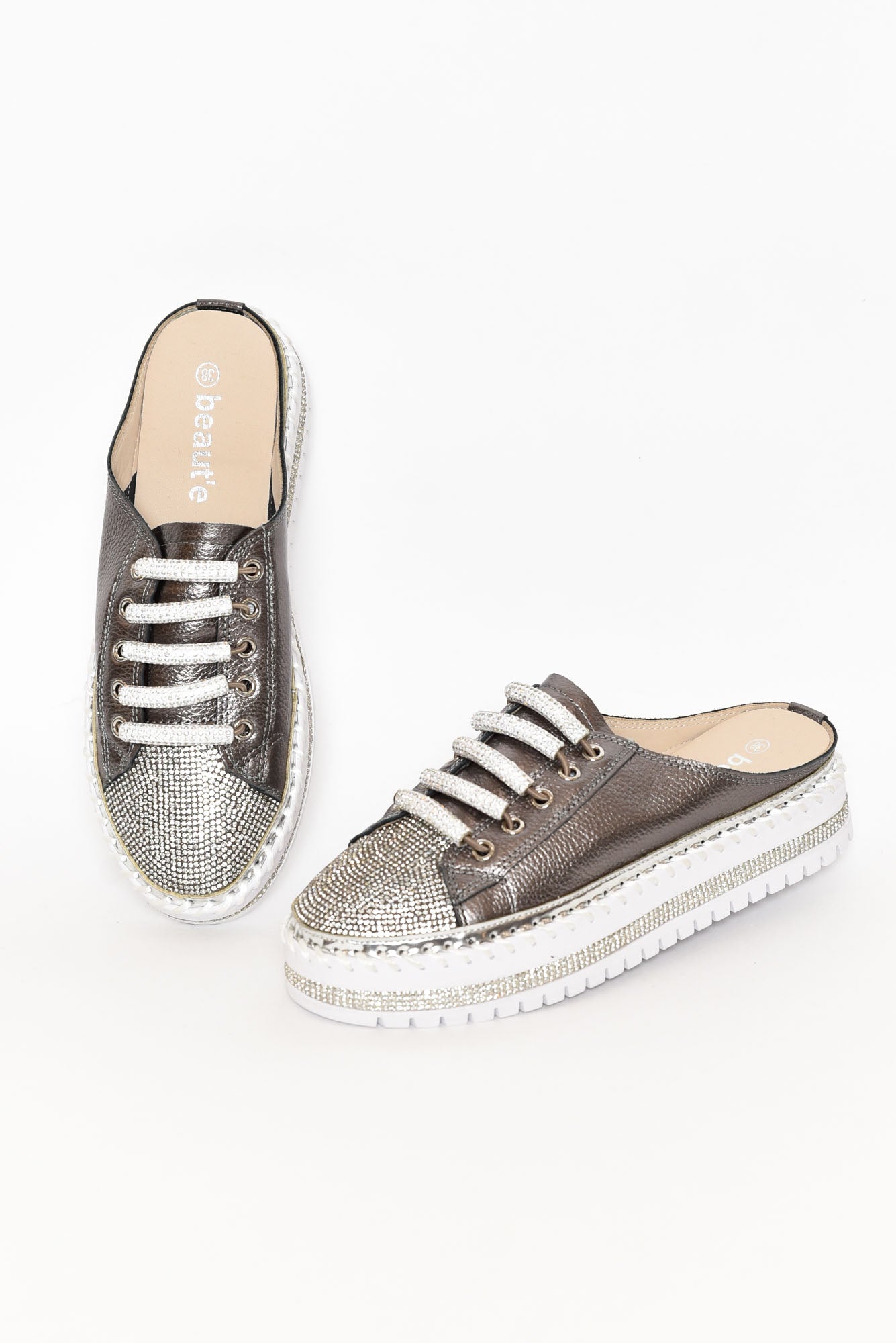 Dawson Charcoal Leather Diamante Mule Sneaker