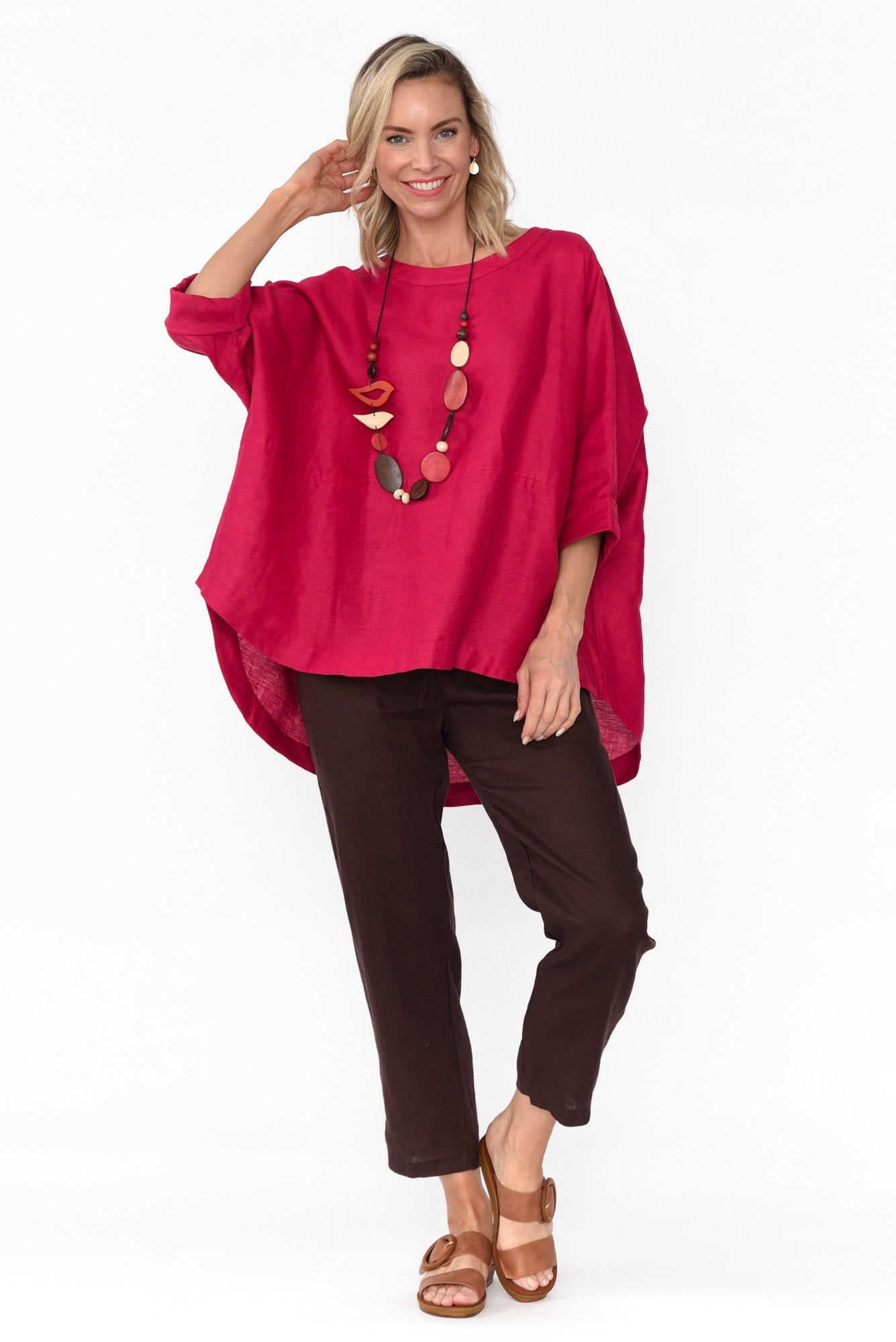 Holden Red Linen Pleat Top