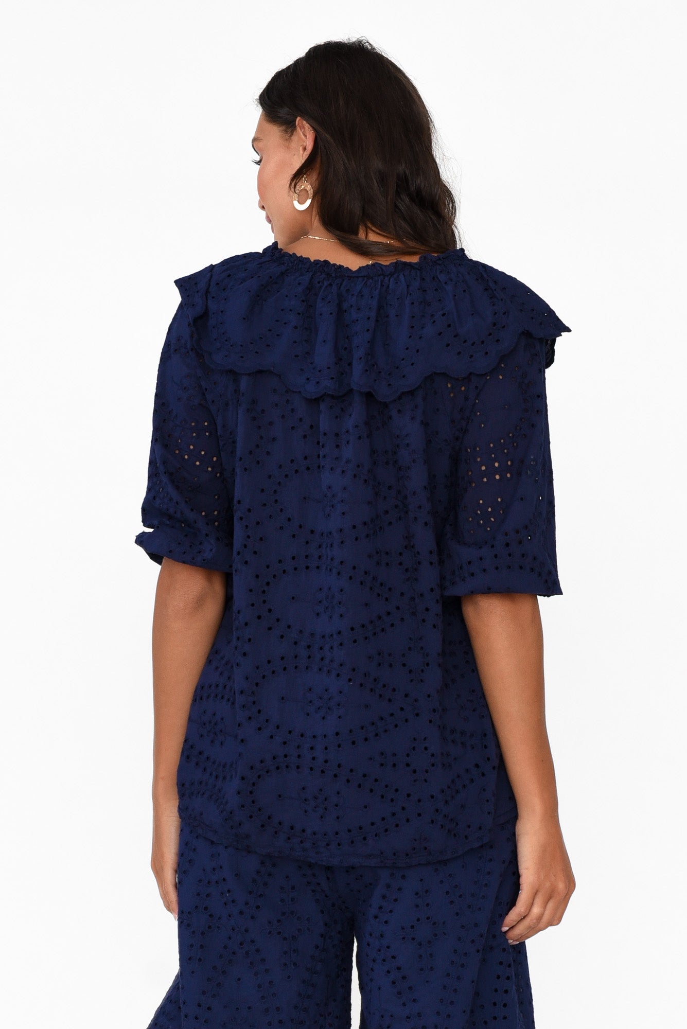 Elowen Navy Embroidered Cotton Top