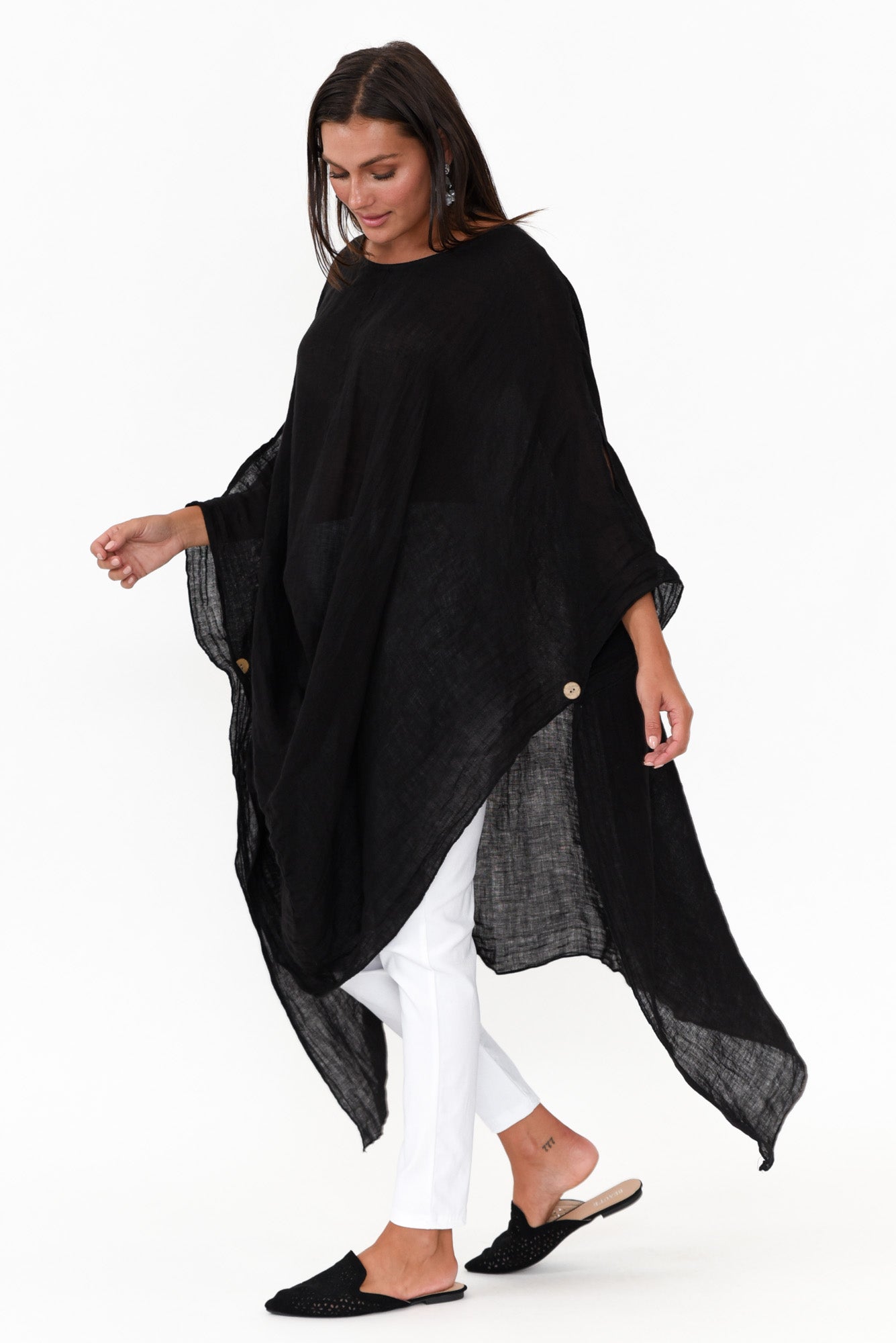 Genesia Black Linen Kaftan Tunic