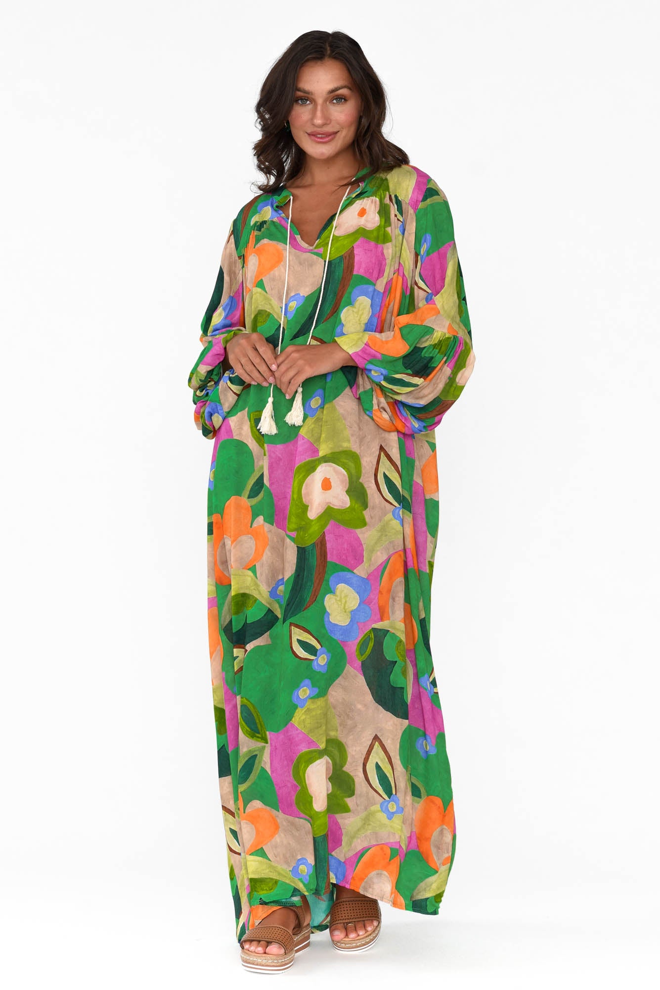 Menara Green Abstract Billow Dress
