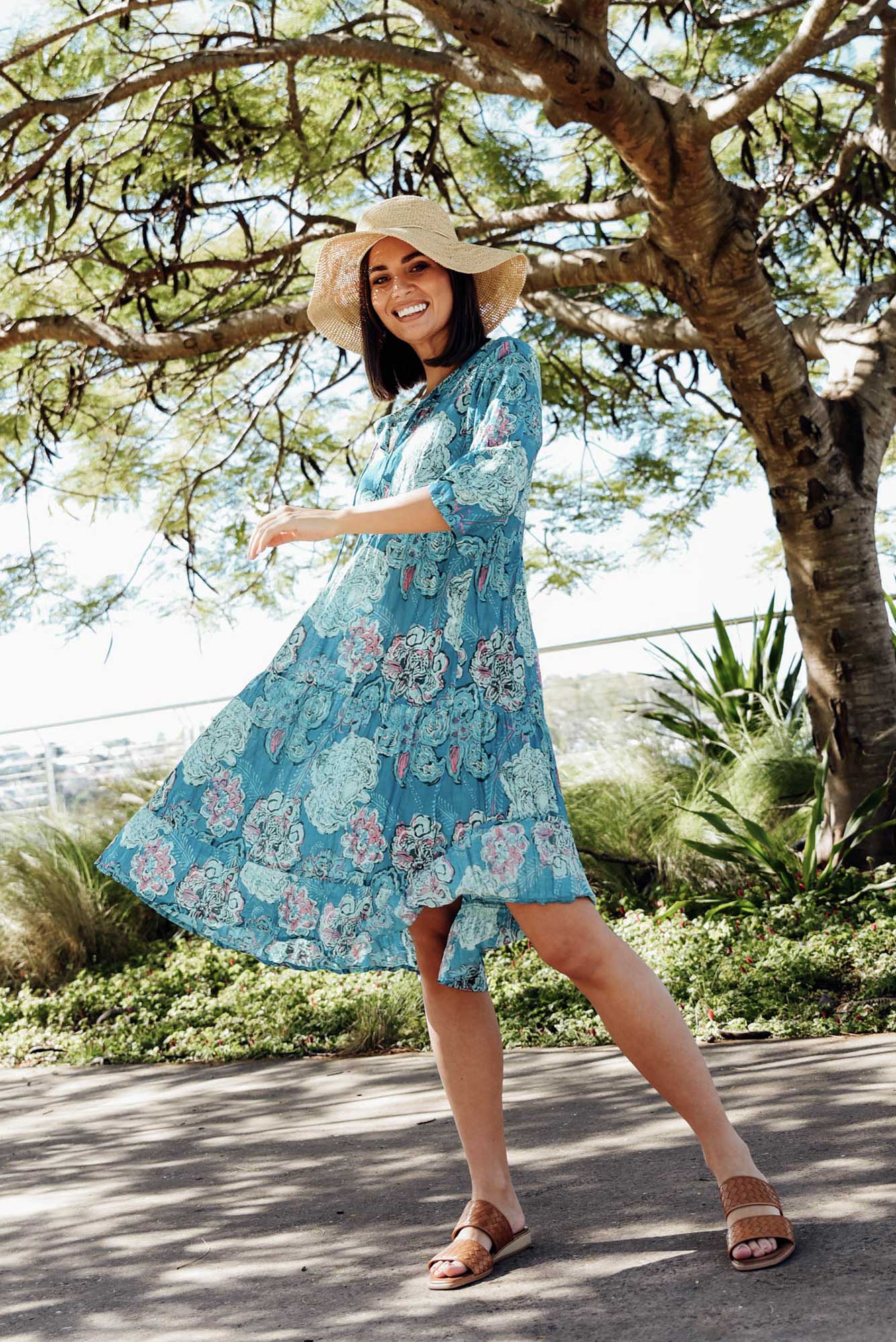 Layla Cobalt Paisley Crinkle Cotton Dress