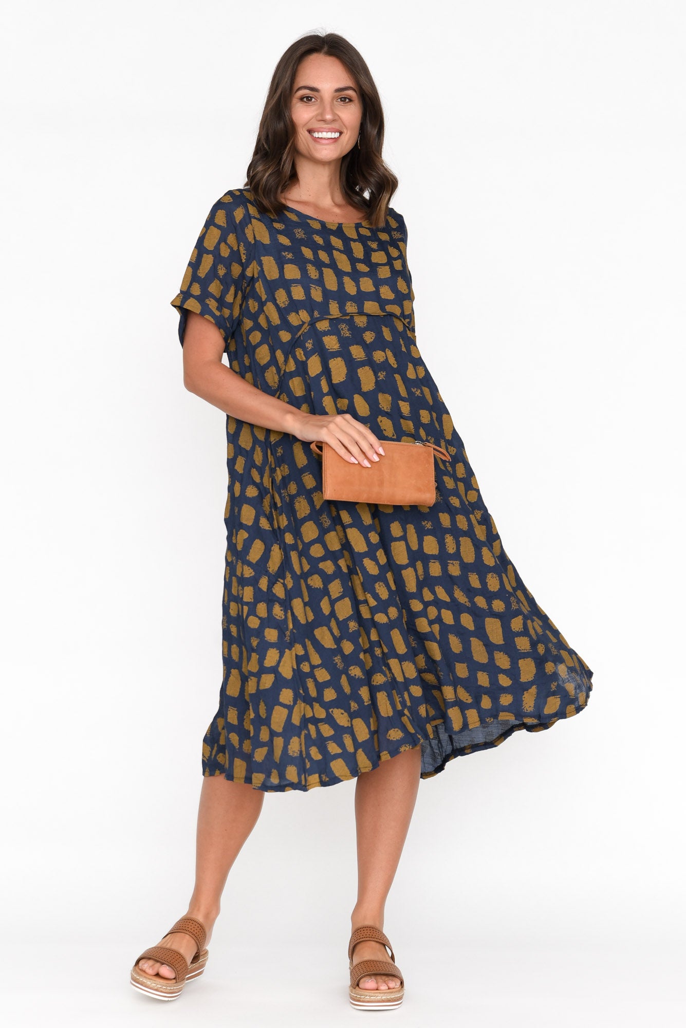Vanya Navy Abstract Cotton Blend Dress