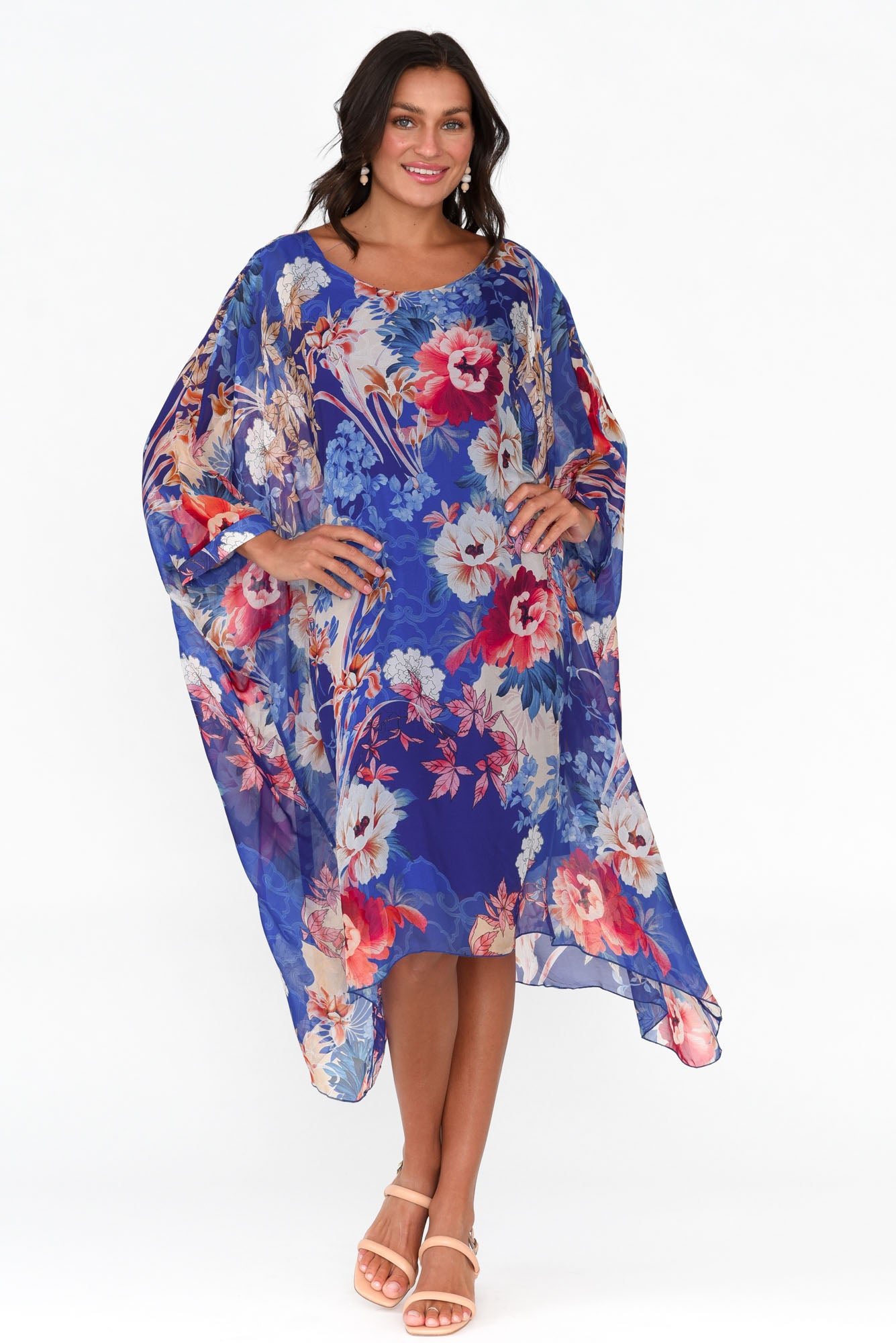 Marybeth Cobalt Floral Silk Kaftan