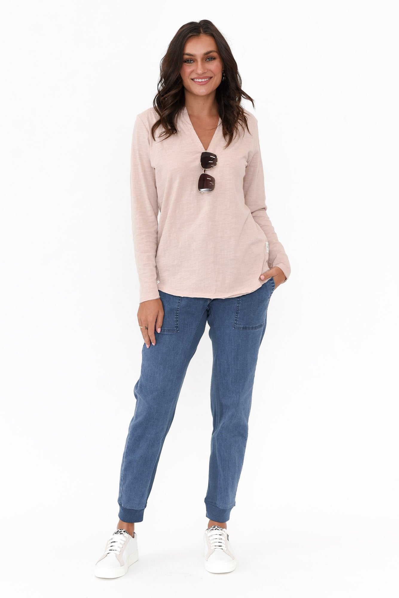 Coles Bay Blush Long Sleeve Henley Tee