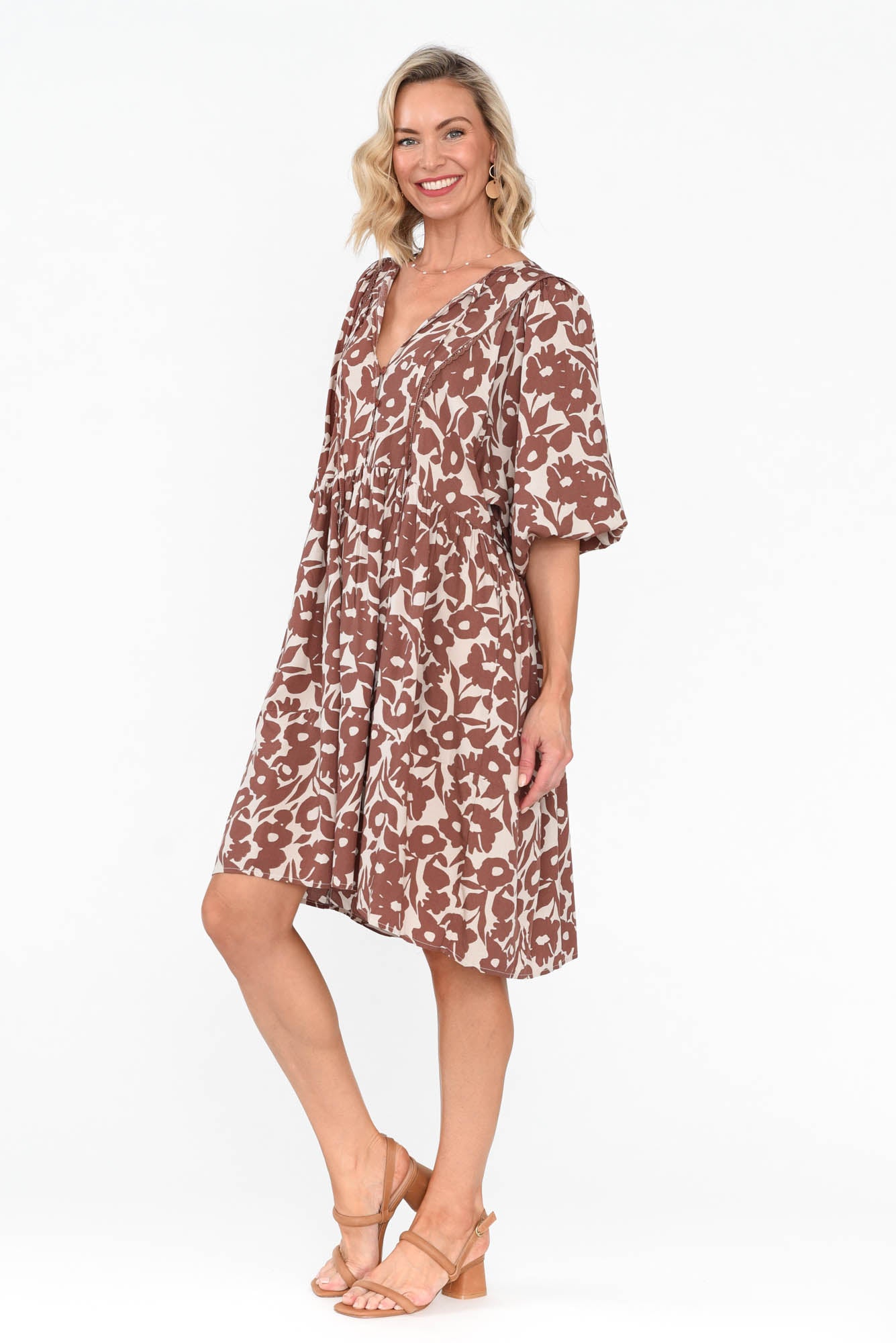 Lyric Brown Floral Pocket Dress