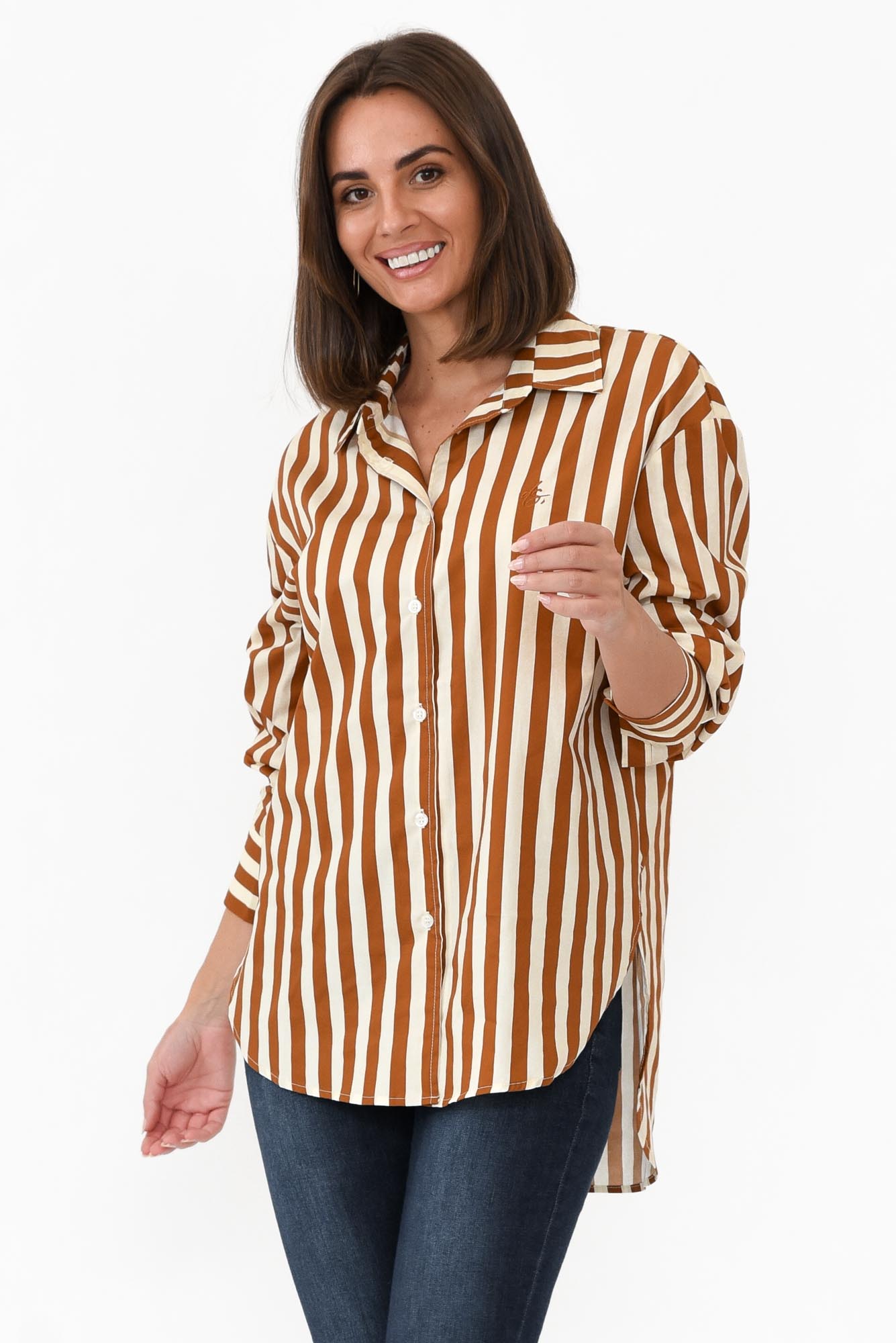 Presley Rust Stripe Cotton Poplin Shirt