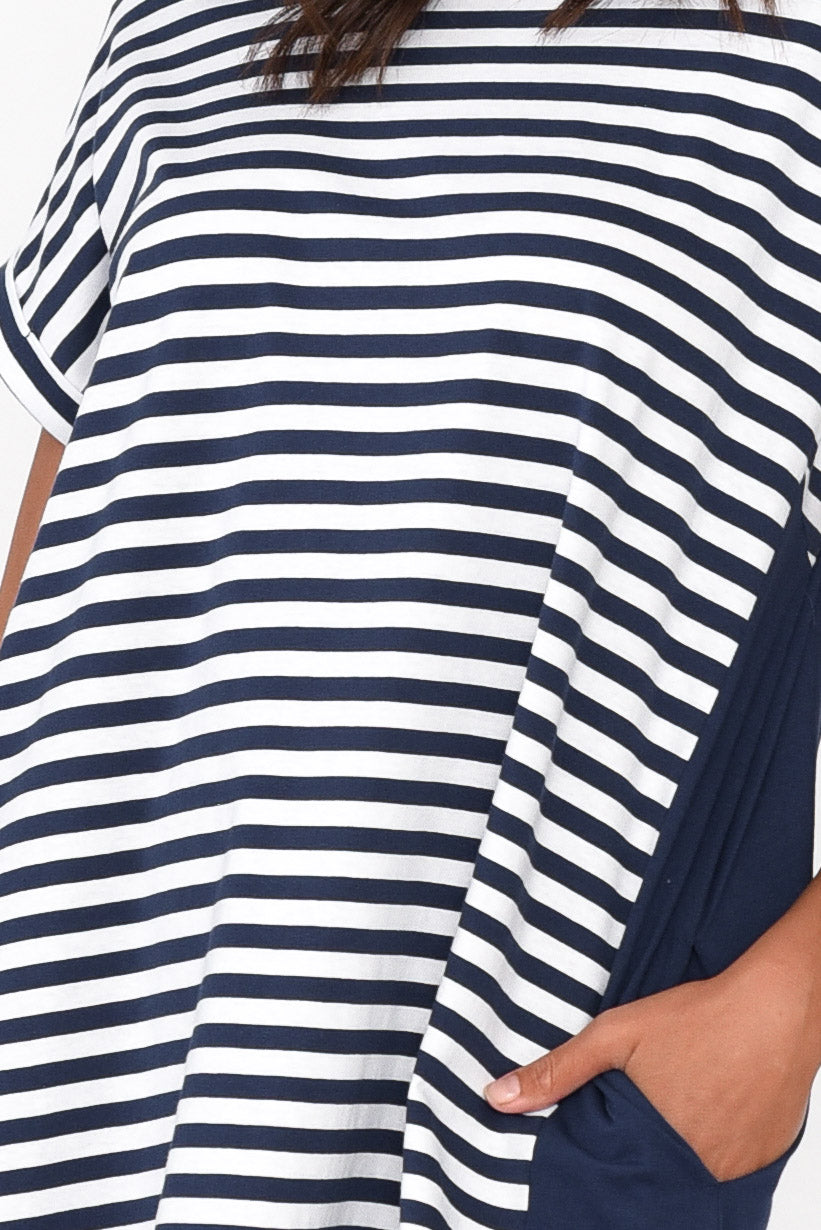 Maxine Navy Stripe Cotton T-Shirt Dress