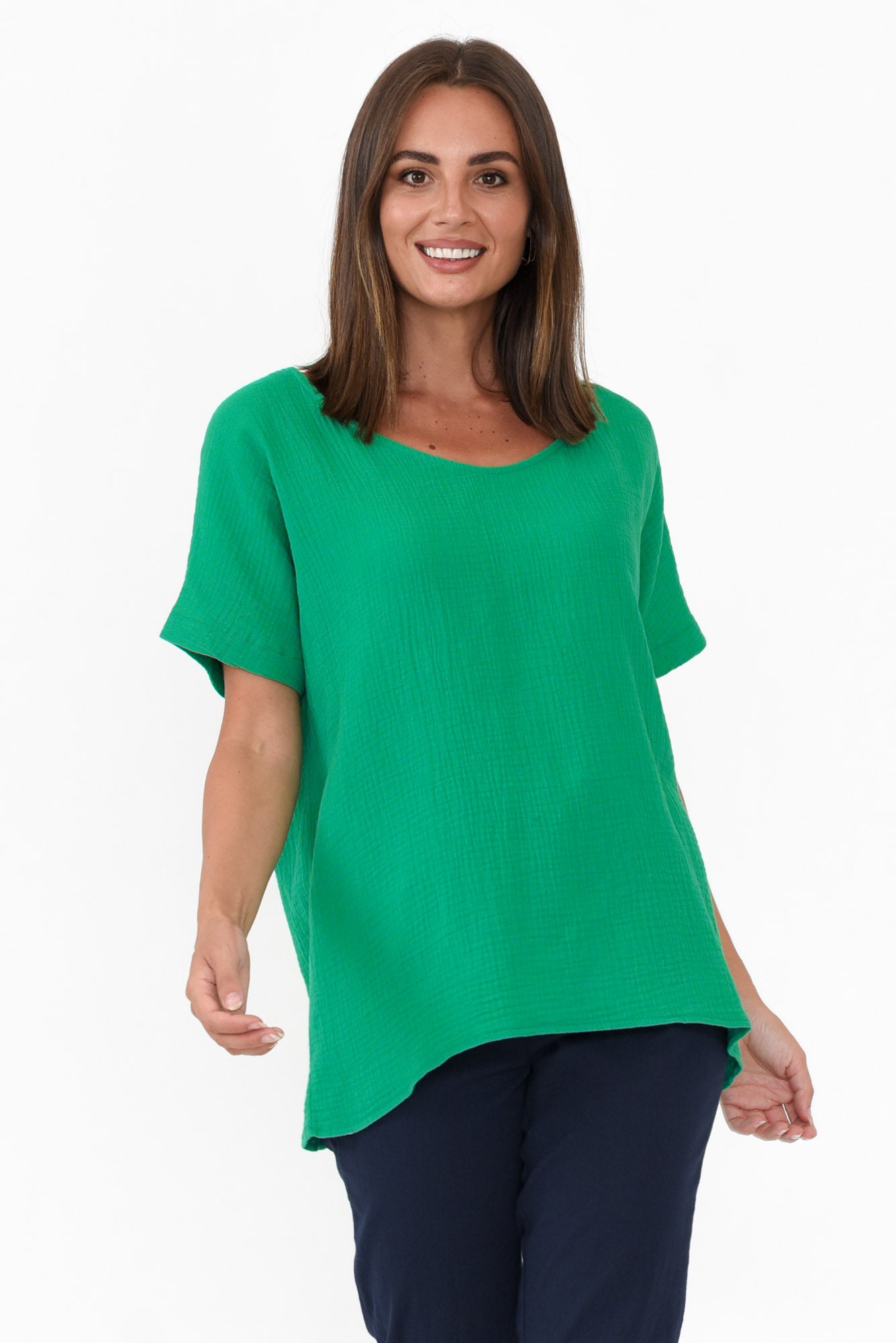 Ferrera Green Crinkle Cotton Top