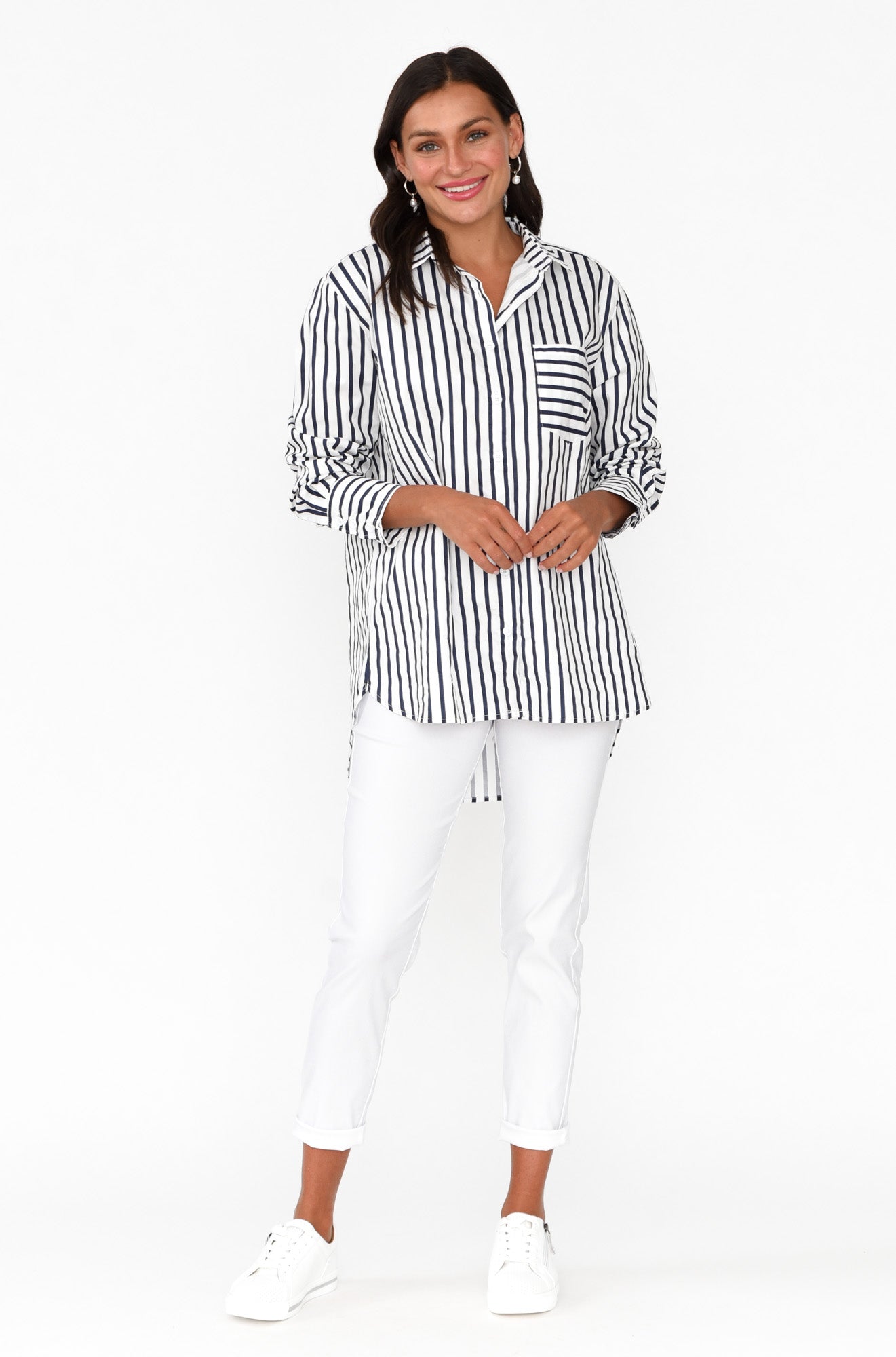 Merril Navy Stripe Cotton Poplin Shirt