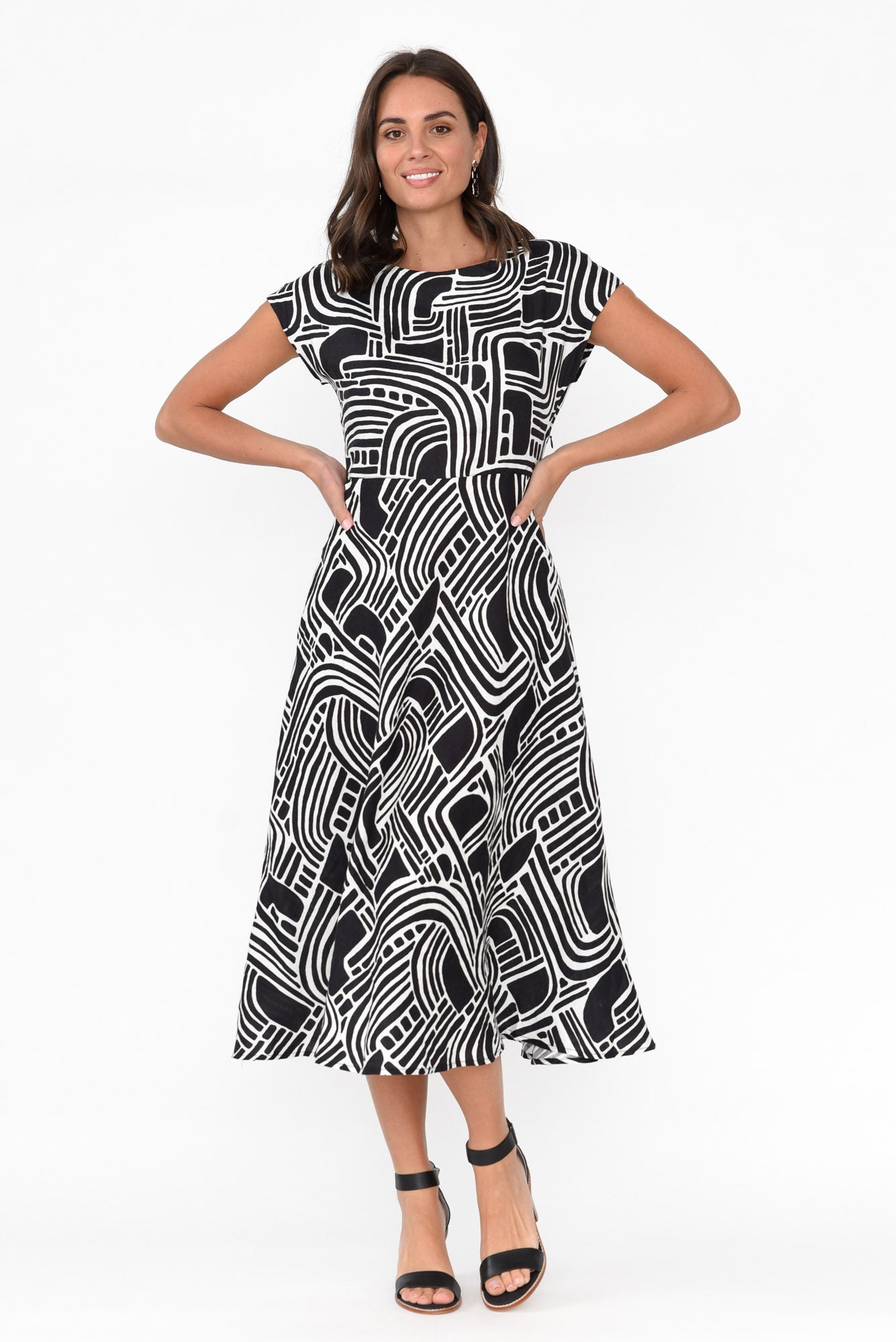 Lara Black Geo Linen Dress