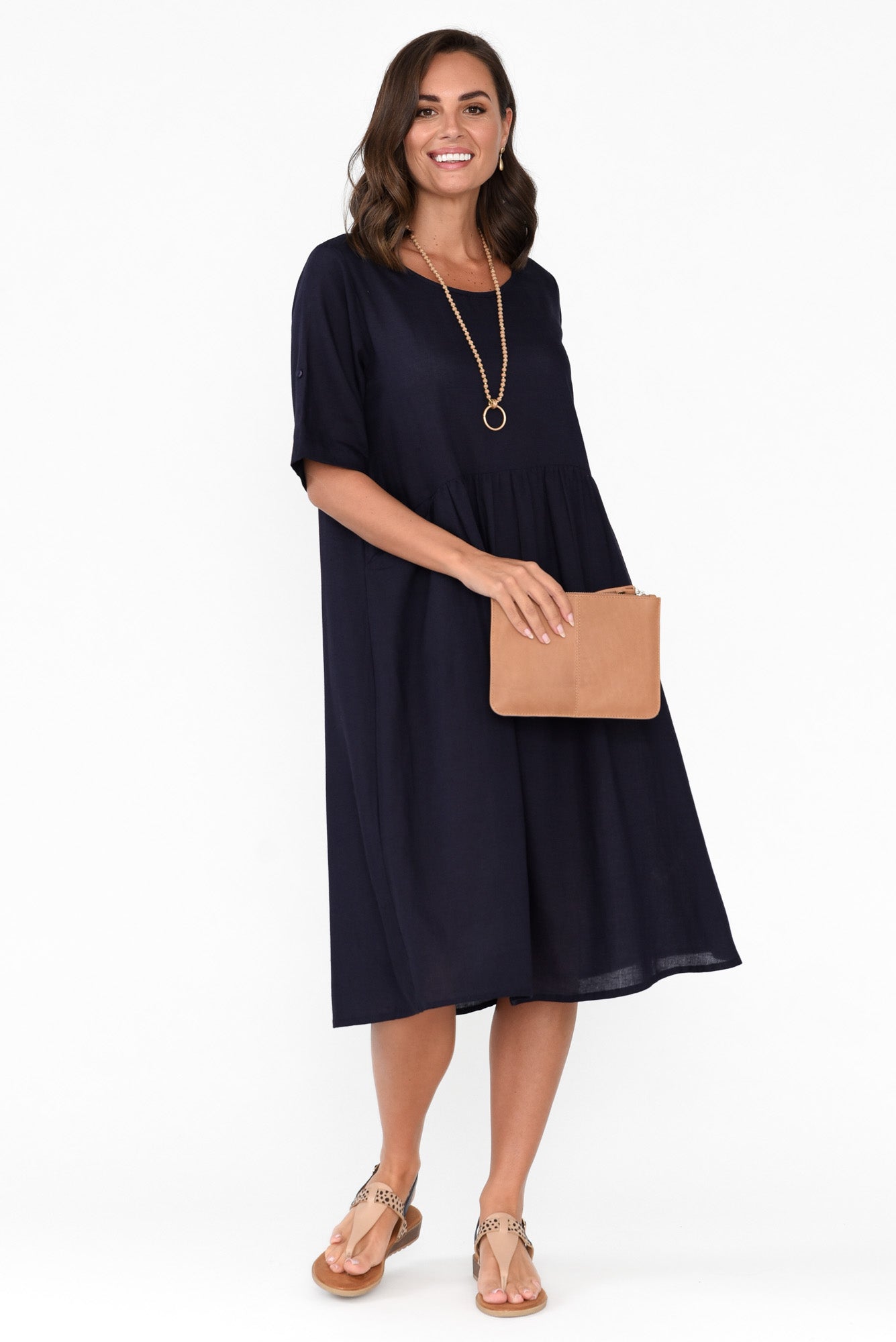 Sloane Navy Cotton Blend Dress