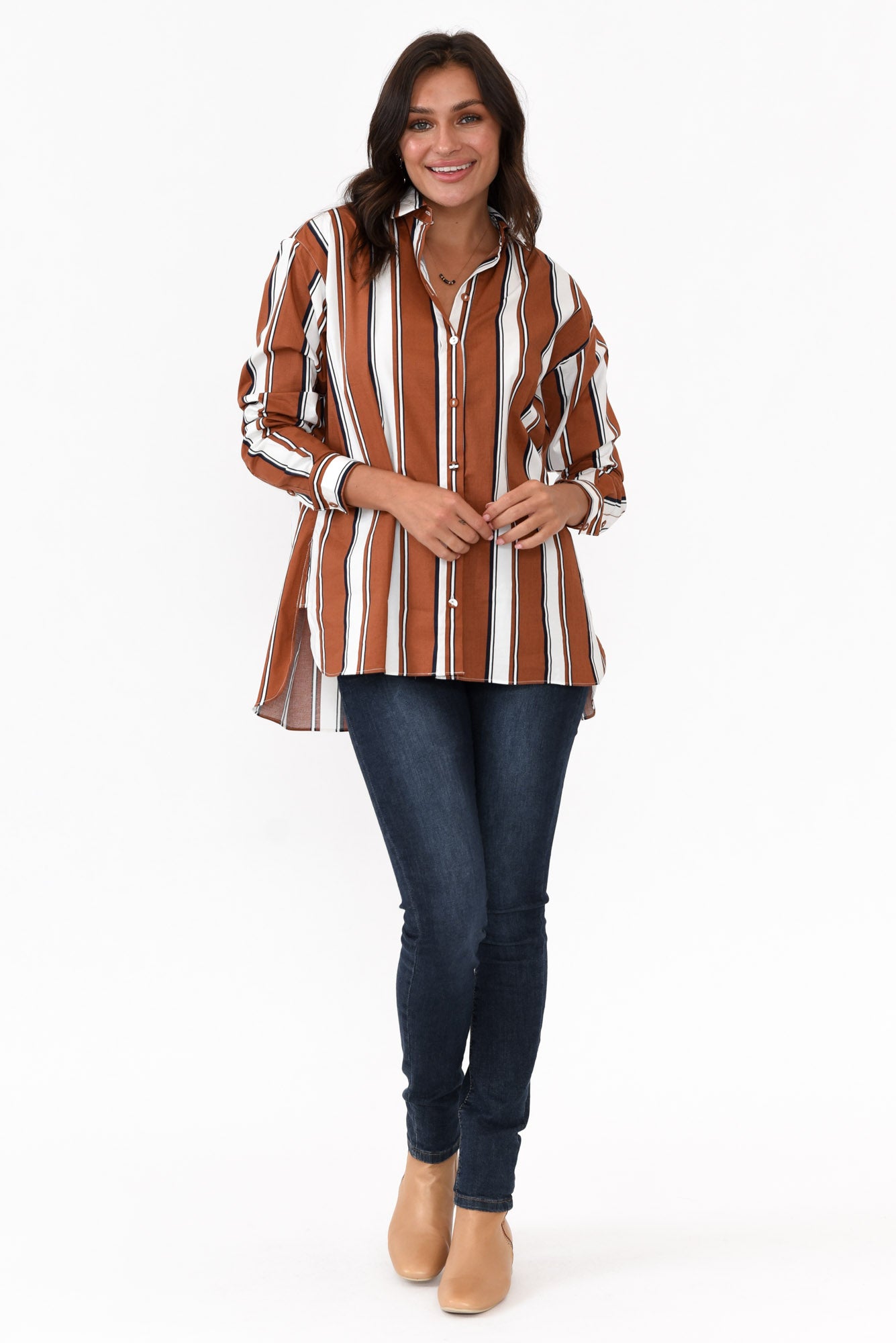 Pilar Tan Stripe Cotton Shirt