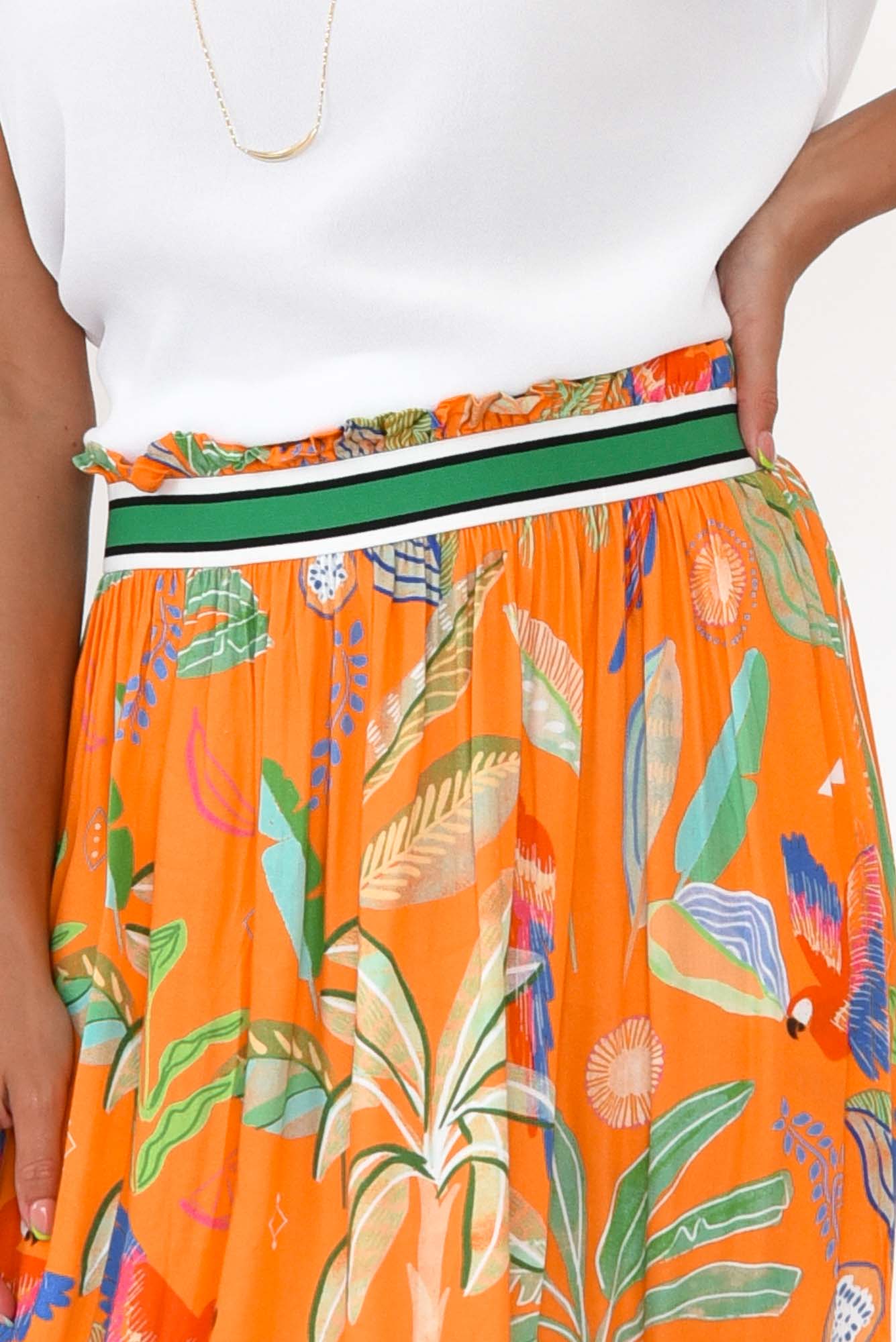 Camille Orange Tropical Maxi Skirt