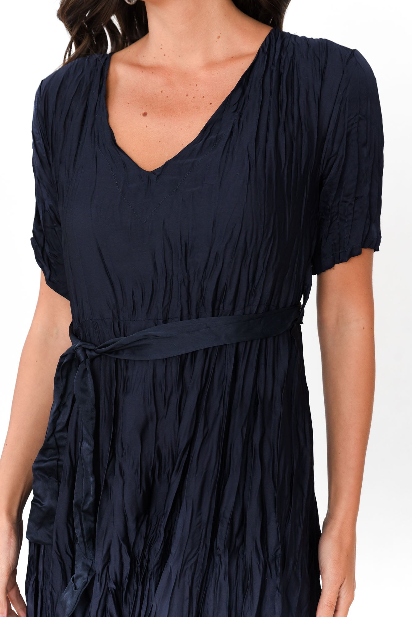 Bernice Navy Gloss Crinkle Dress