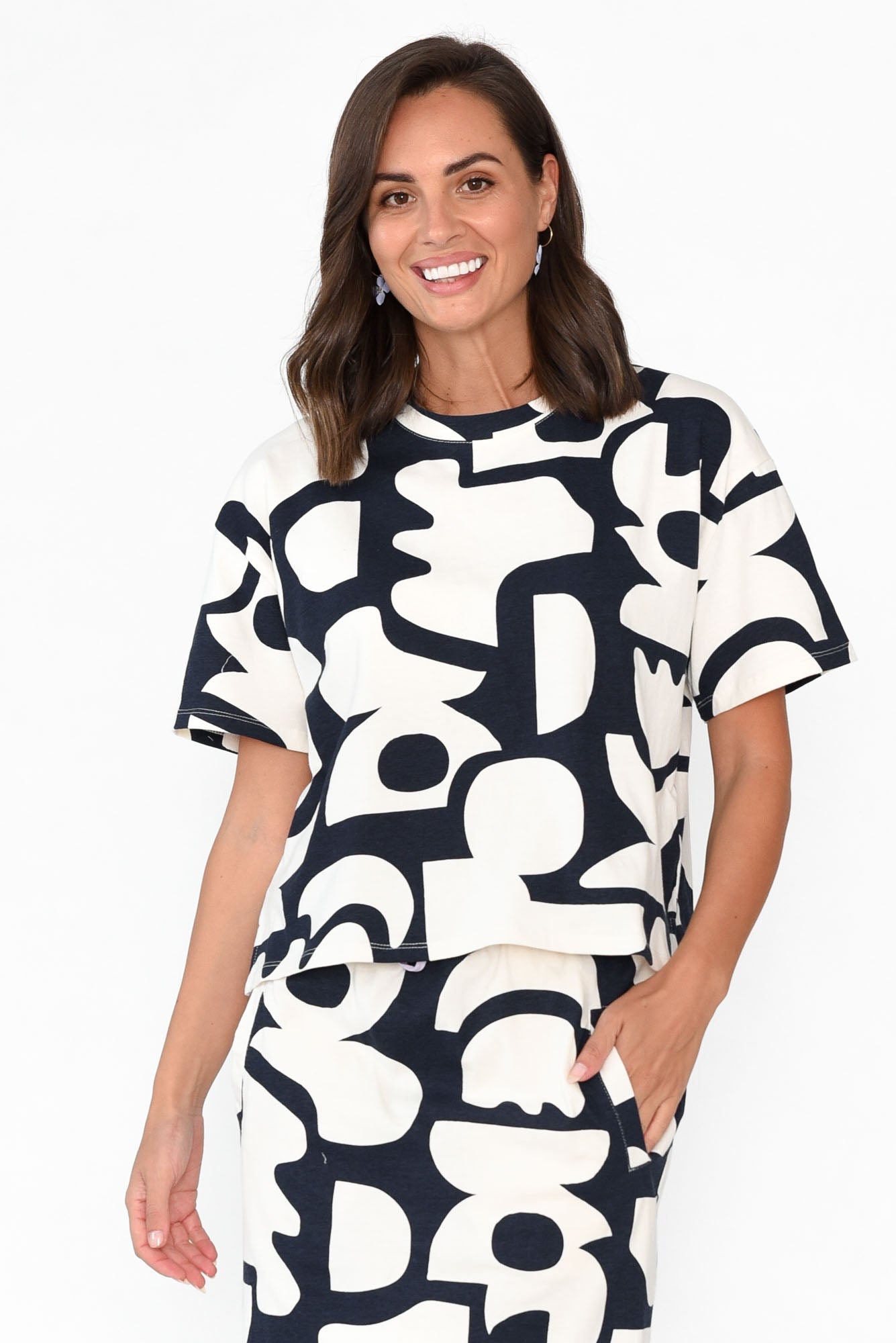 Miro Navy Abstract Cotton Top