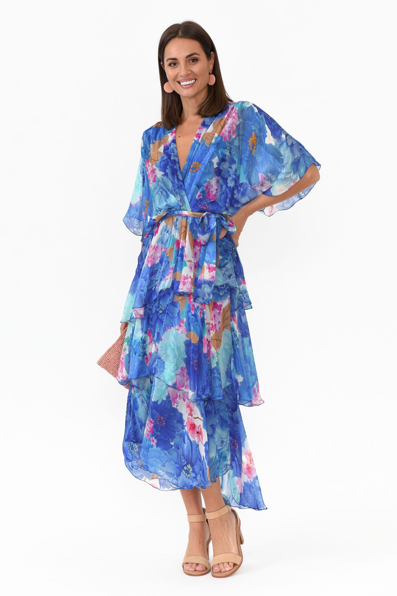 Natalie Cobalt Flower Silk Layer Dress