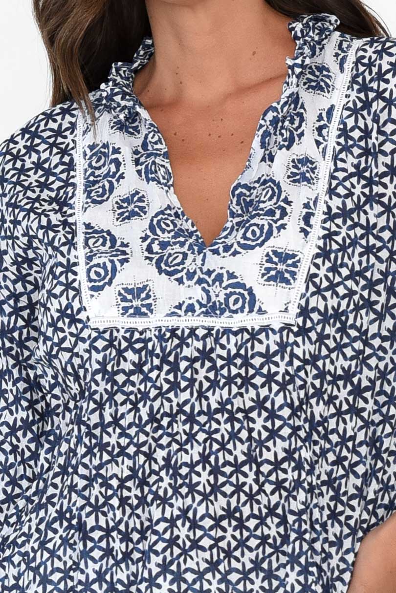 Kellan Navy Flower Cotton Top