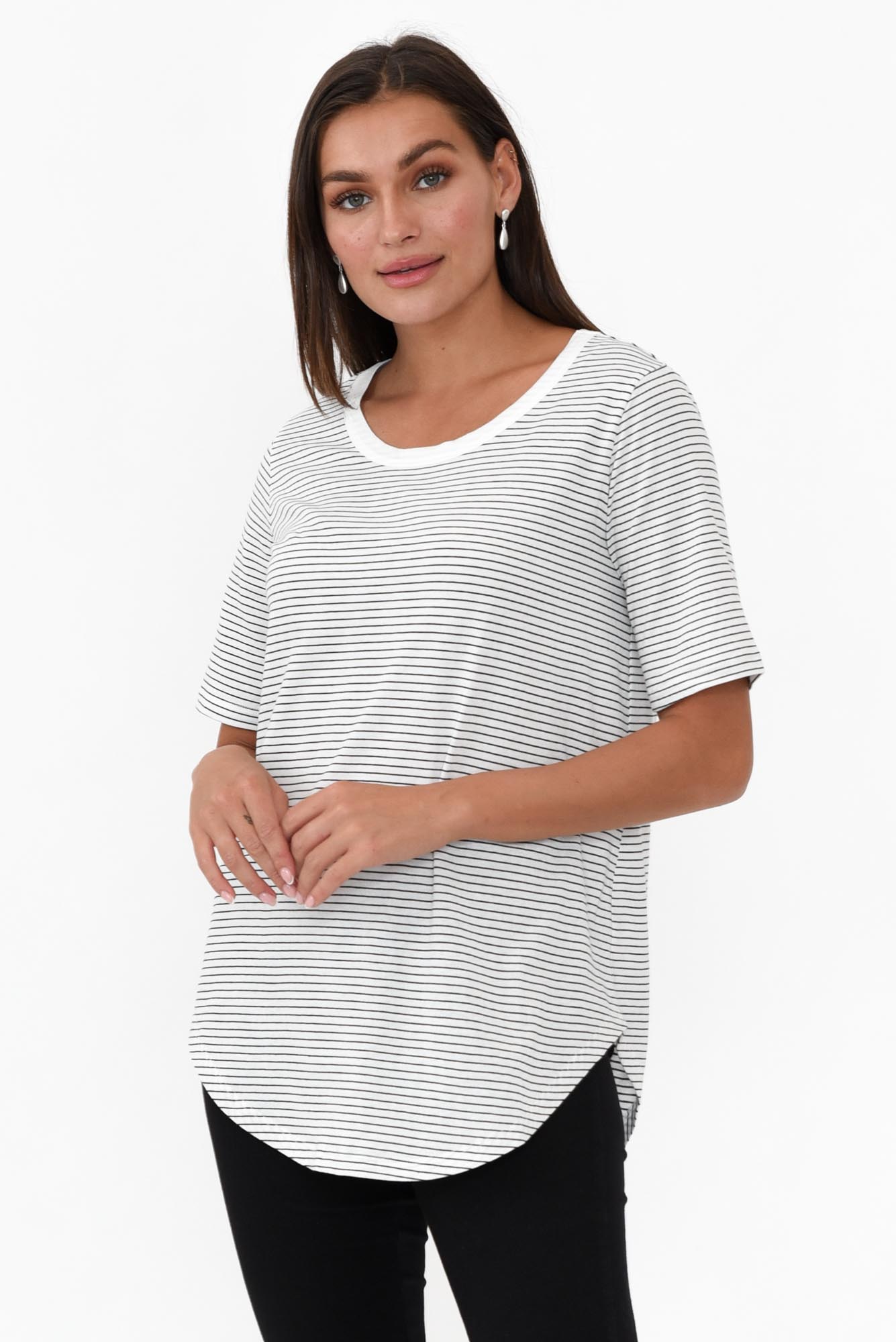 Ariana Black Stripe Cotton Tee