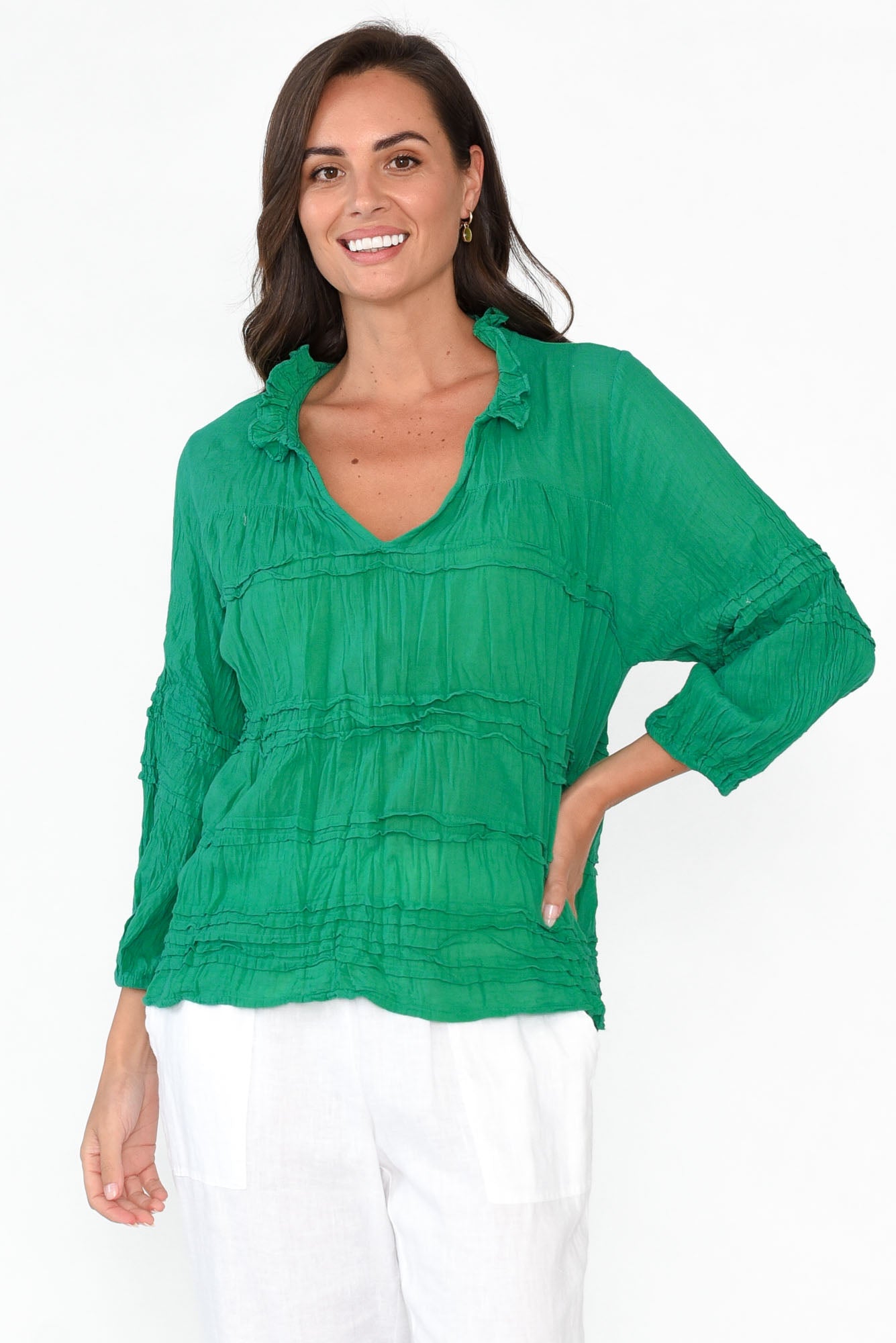 Palmer Green Cotton Long Sleeve Top