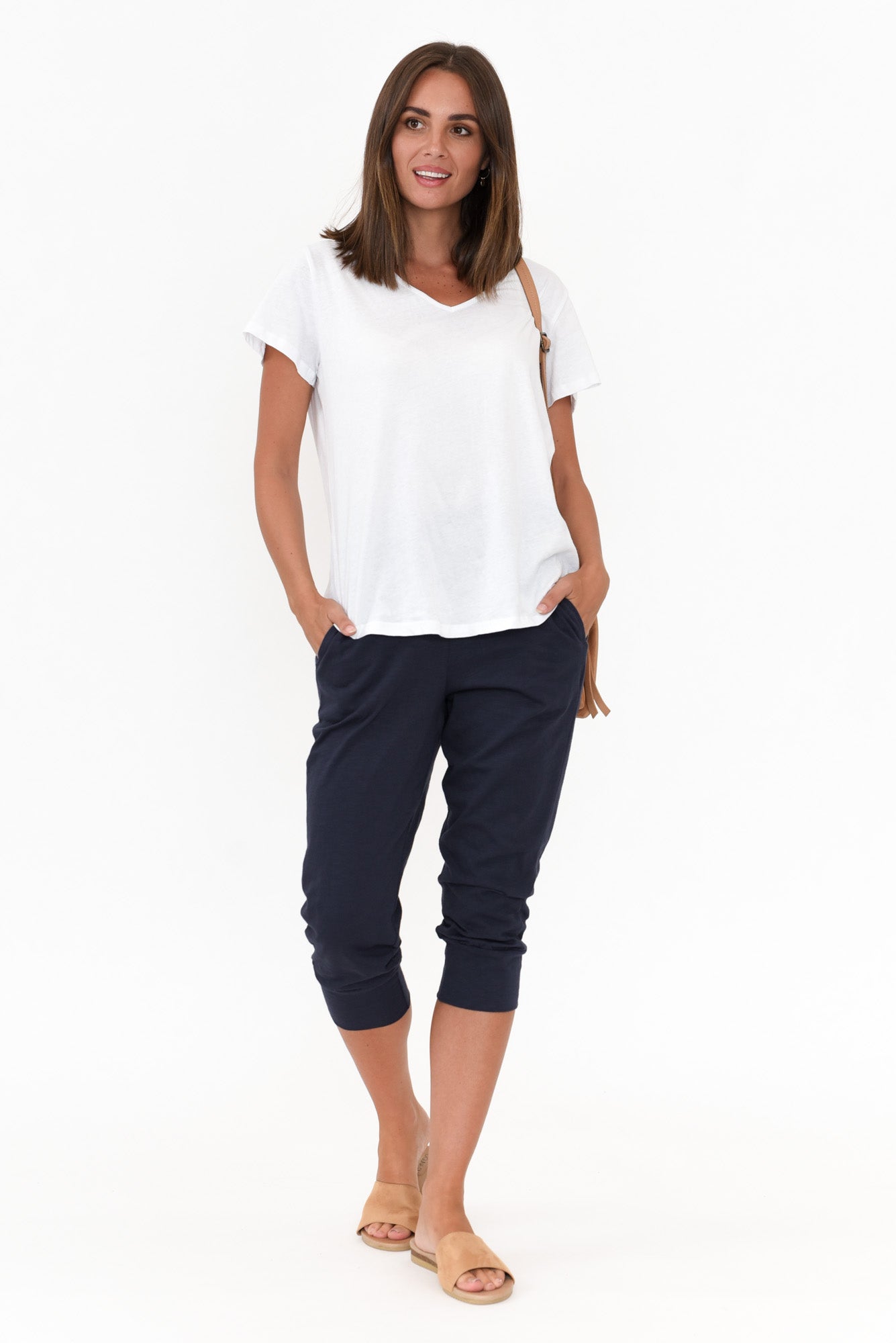 Ava White Cotton V Neck Tee