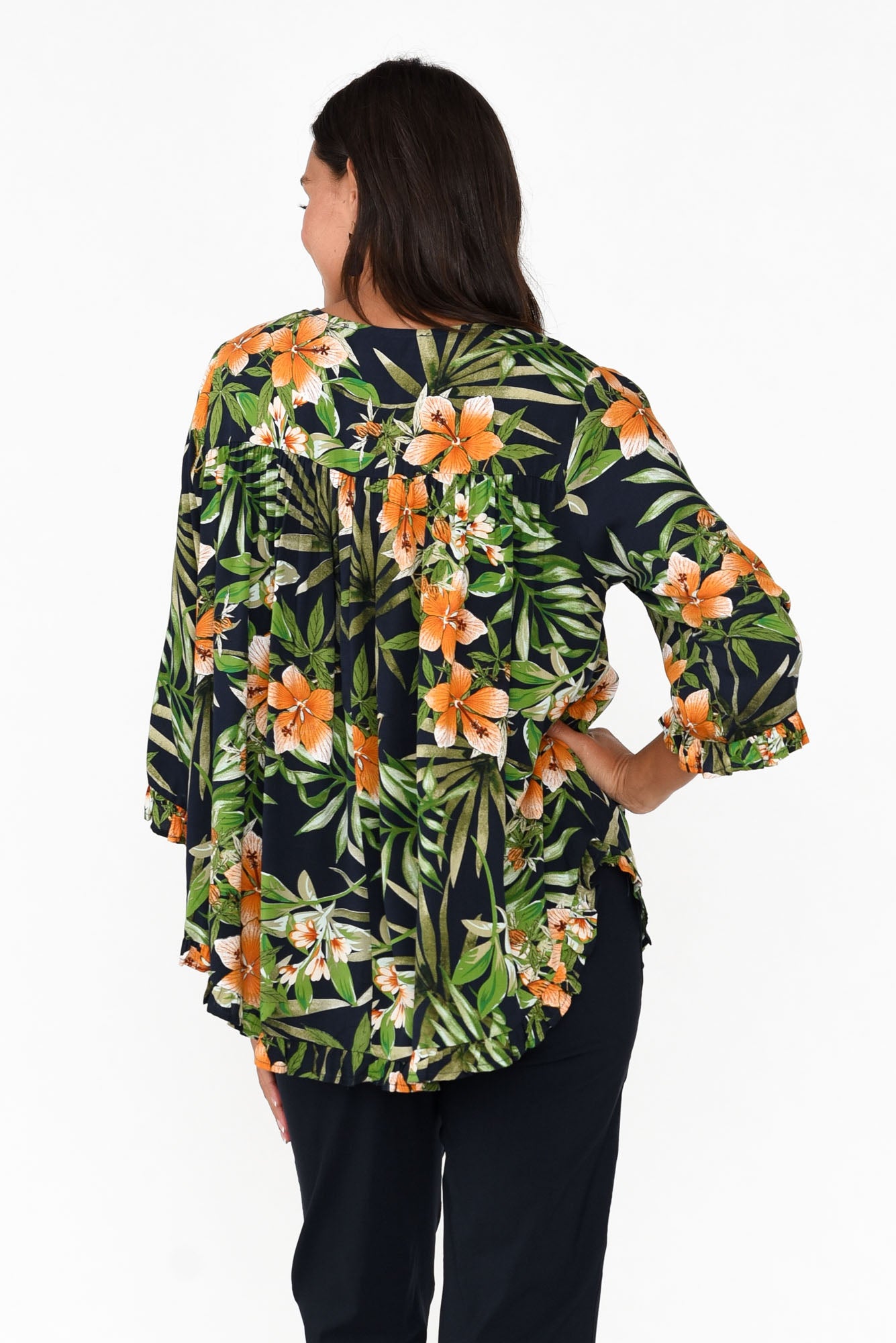 Beacon Green Tropical Ruffle Top
