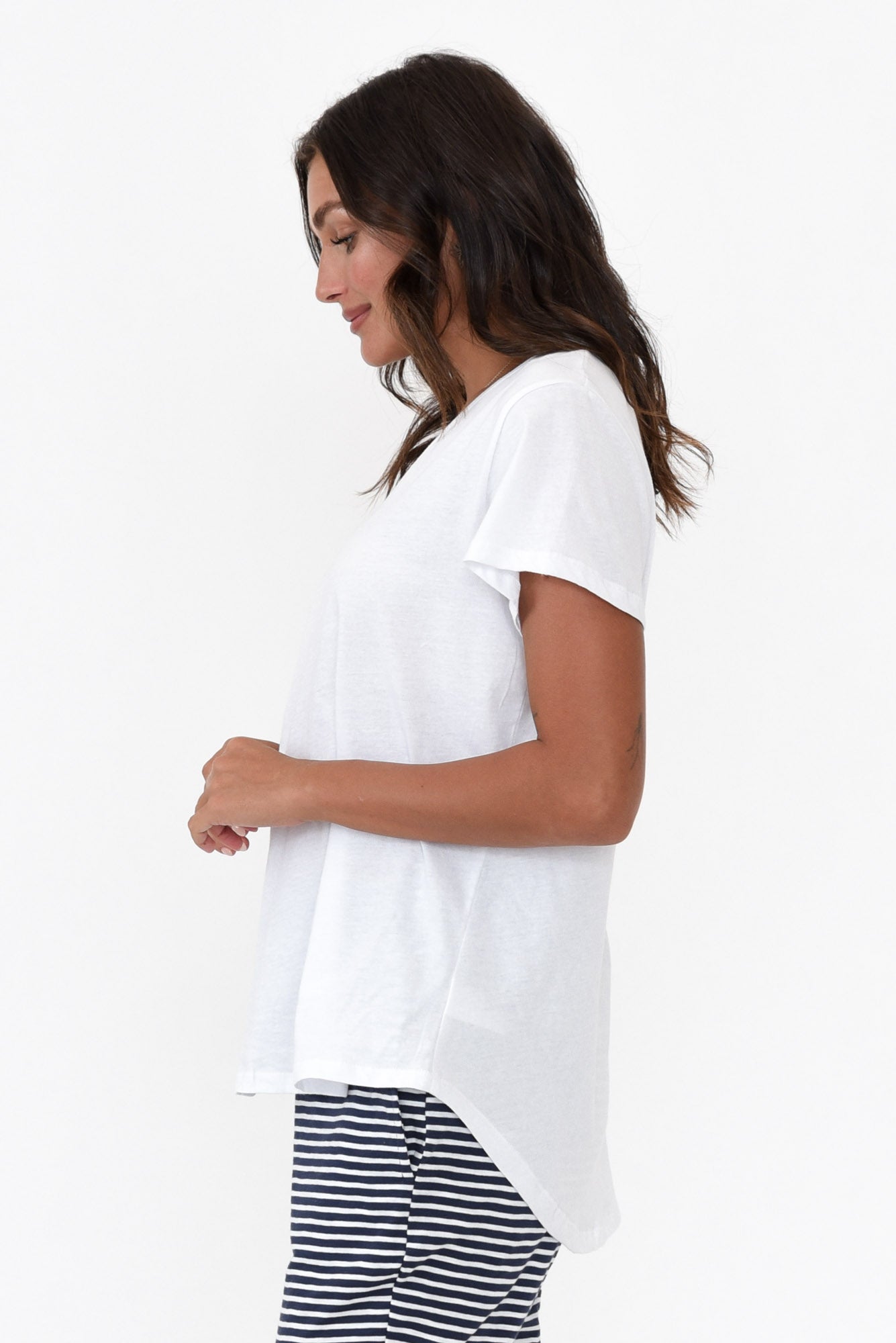 Ava White Cotton V Neck Tee
