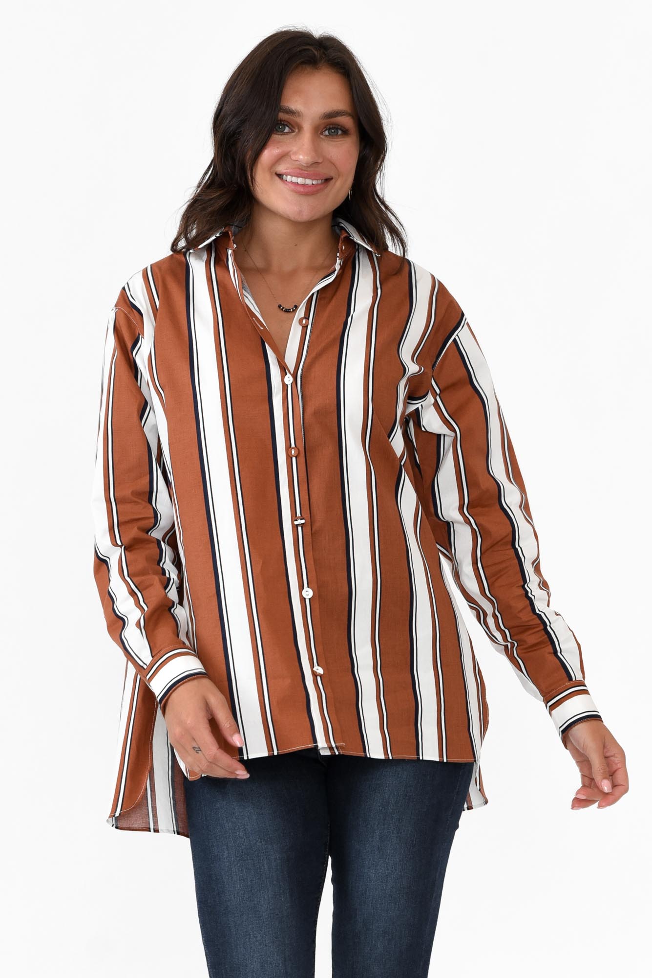 Pilar Tan Stripe Cotton Shirt