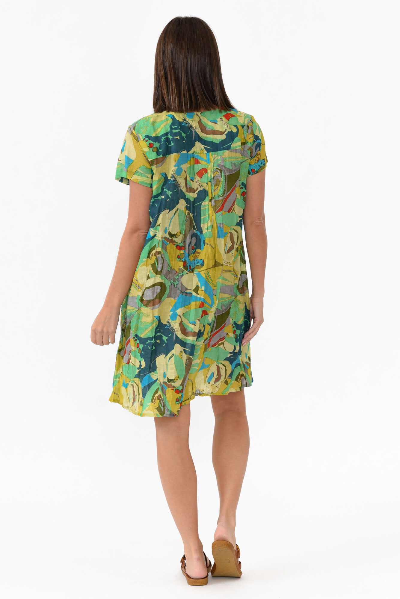 Sabina Green Poppy Crinkle Cotton Dress