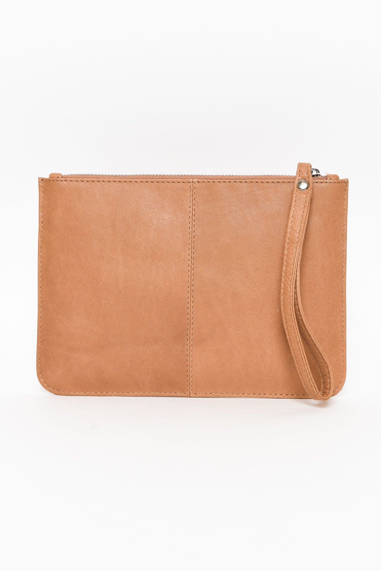 Queens Camel Leather Clutch