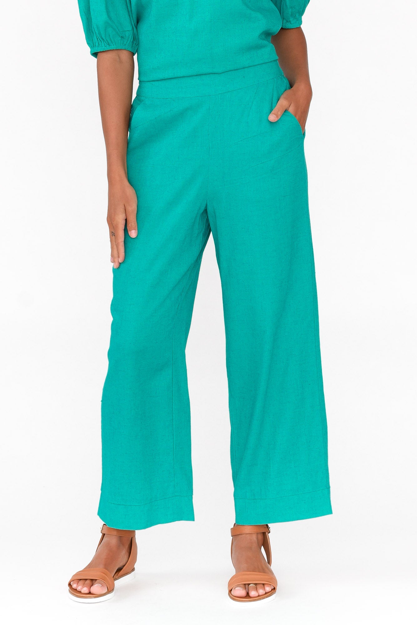 Parker Teal Linen Blend Pant