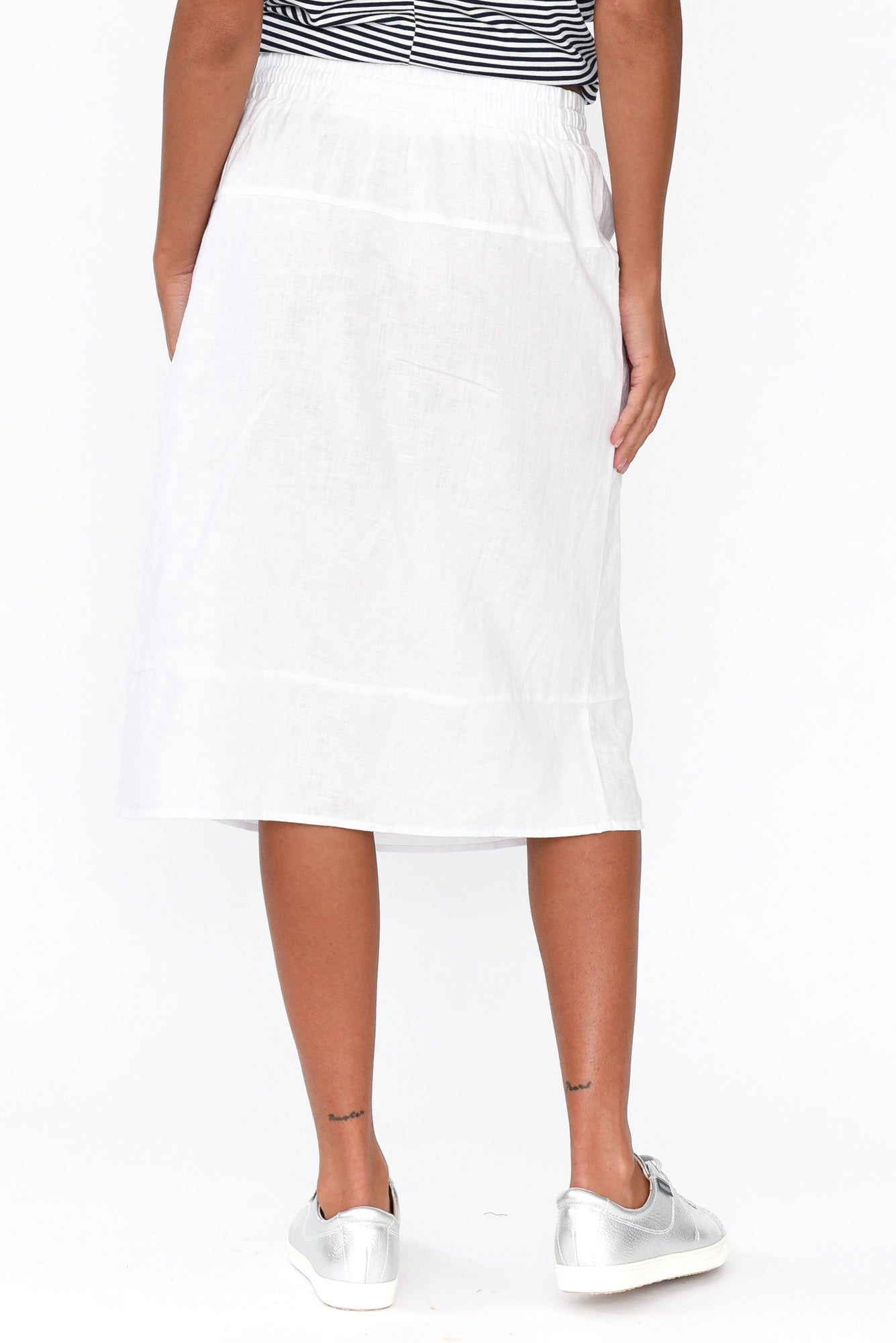 Claire White Linen Pocket Midi Skirt