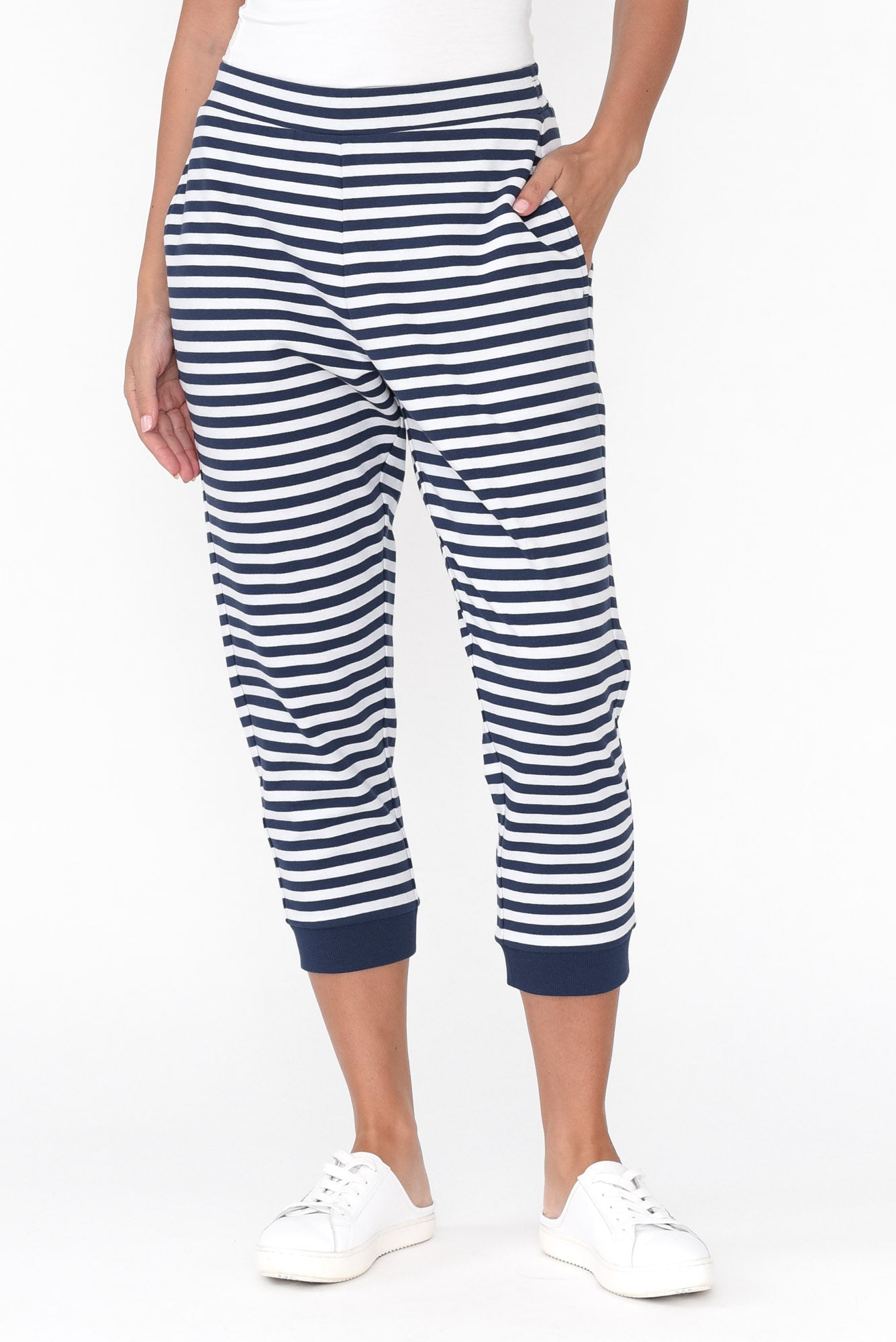 Tasha Navy Stripe Cotton Blend Jogger Pant